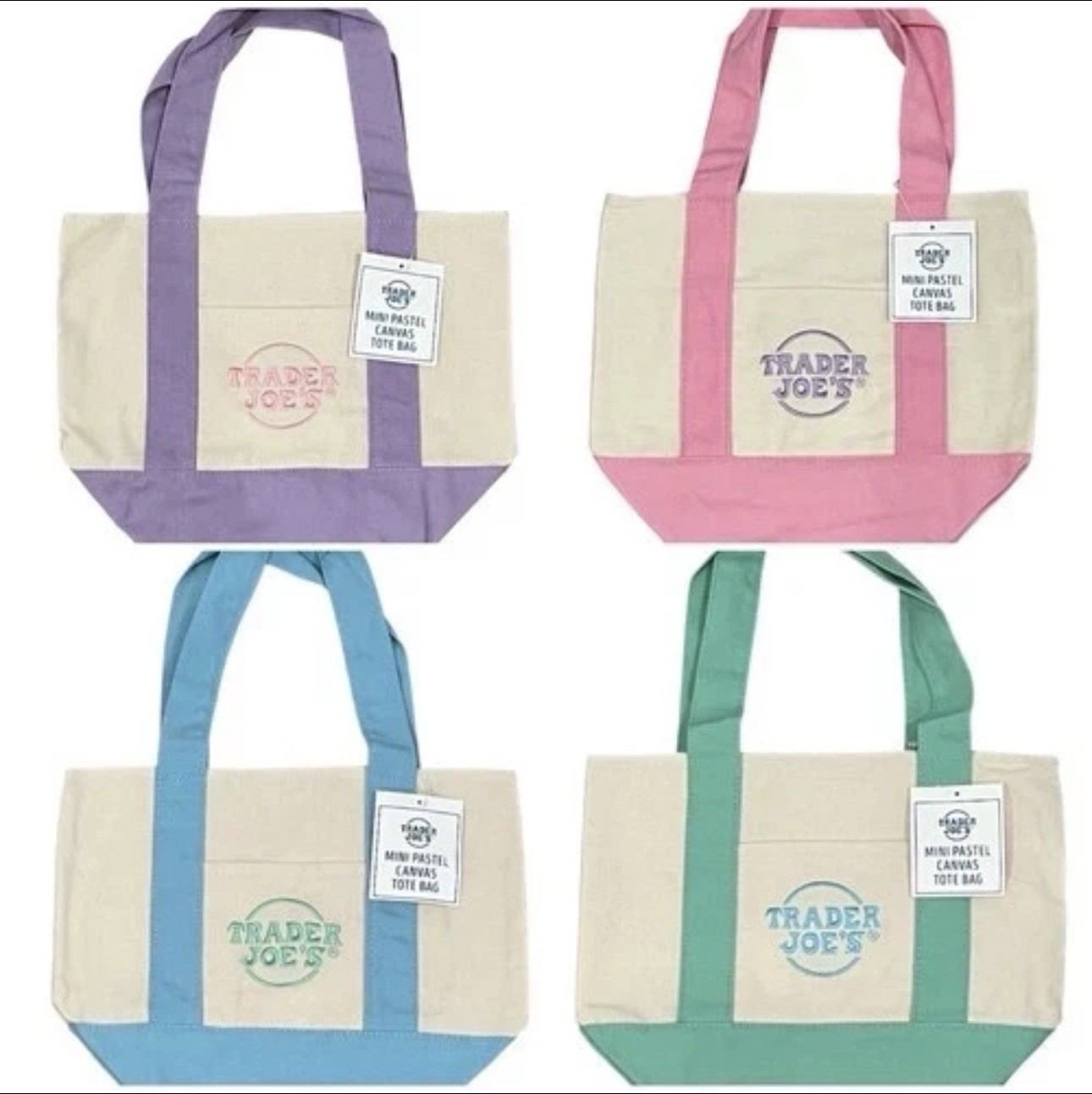 Trader Joe’s 2026 Mini Pastel Canvas Tote Bag Set Of 4 IN HAND READY TO SHIP!!!!