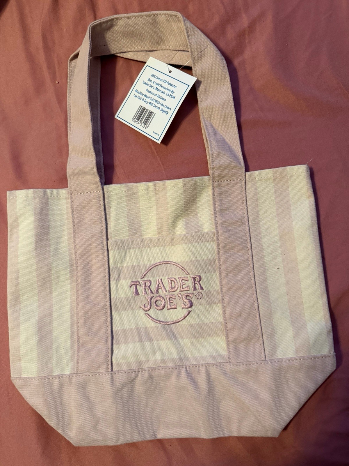 Trader Joe’s Limited Mini Canvas Pastel Striped Tote Bag 2026 Pink