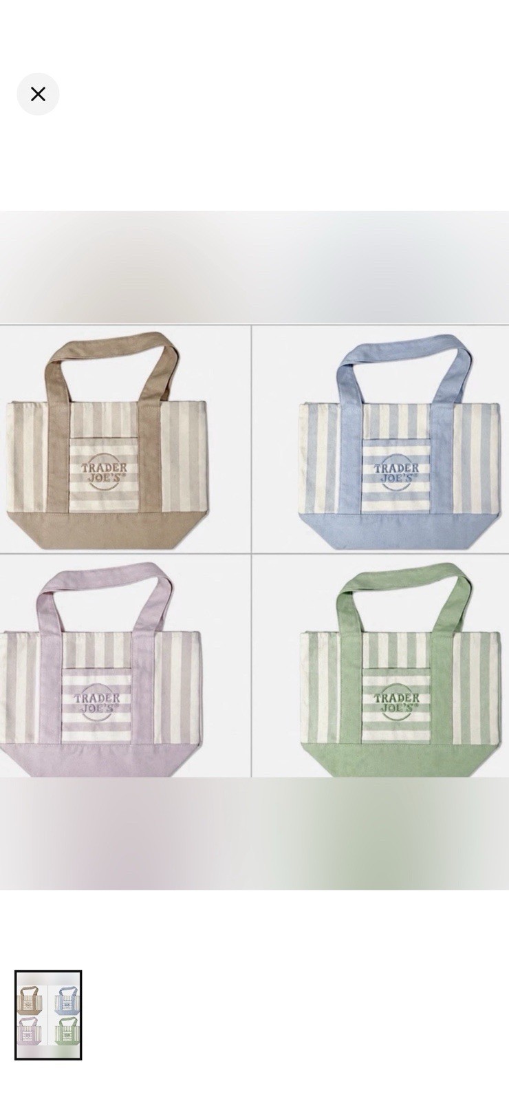 Trader Joe’s Striped Mini Canvas Reusable Tote Bags 4-Pack Multicolor