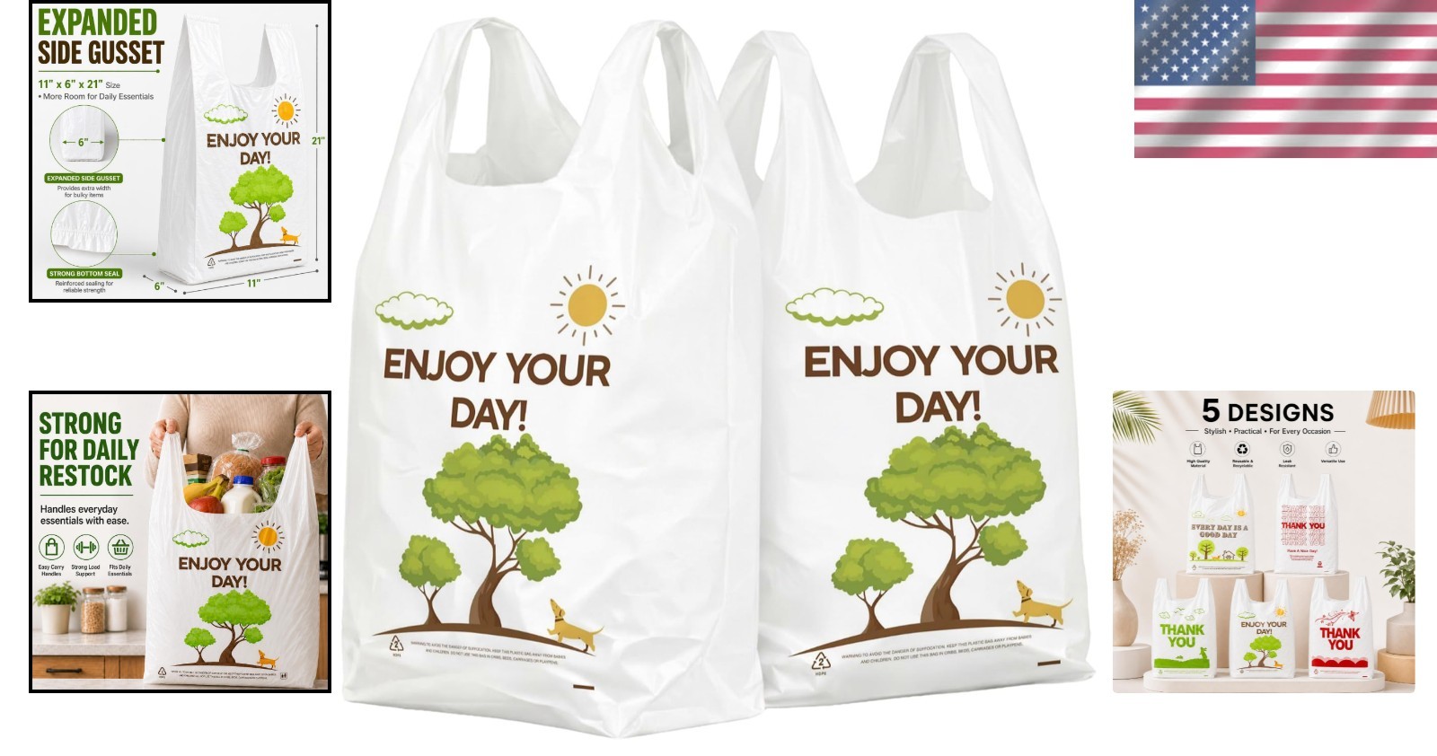 Versatile White Plastic Thank You Bags – 150PCS Bulk, 11”x6”x21” Dimensions