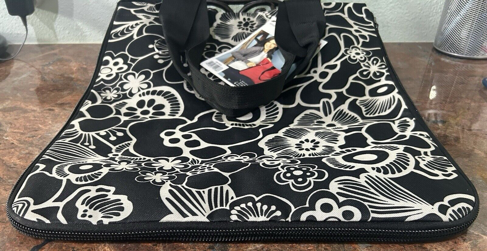 reisenthel Large Expandable ‘Shopper e3’ Tote Bag Black & White Floral, NWT