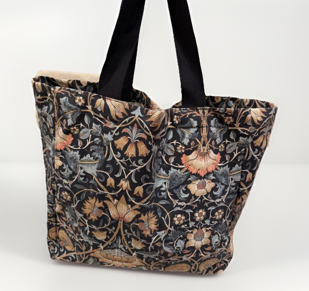 NWT MORRIS & Co. COTTON CANVAS FLORAL SHOPPING TOTE BOOK BAG 16in TALL