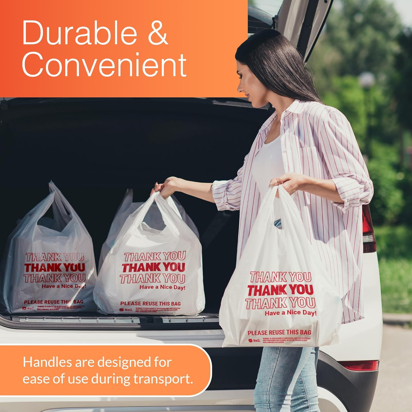 Plastic Bags Thank You 1050 Count White Grocery Bags with Handles for Shopping