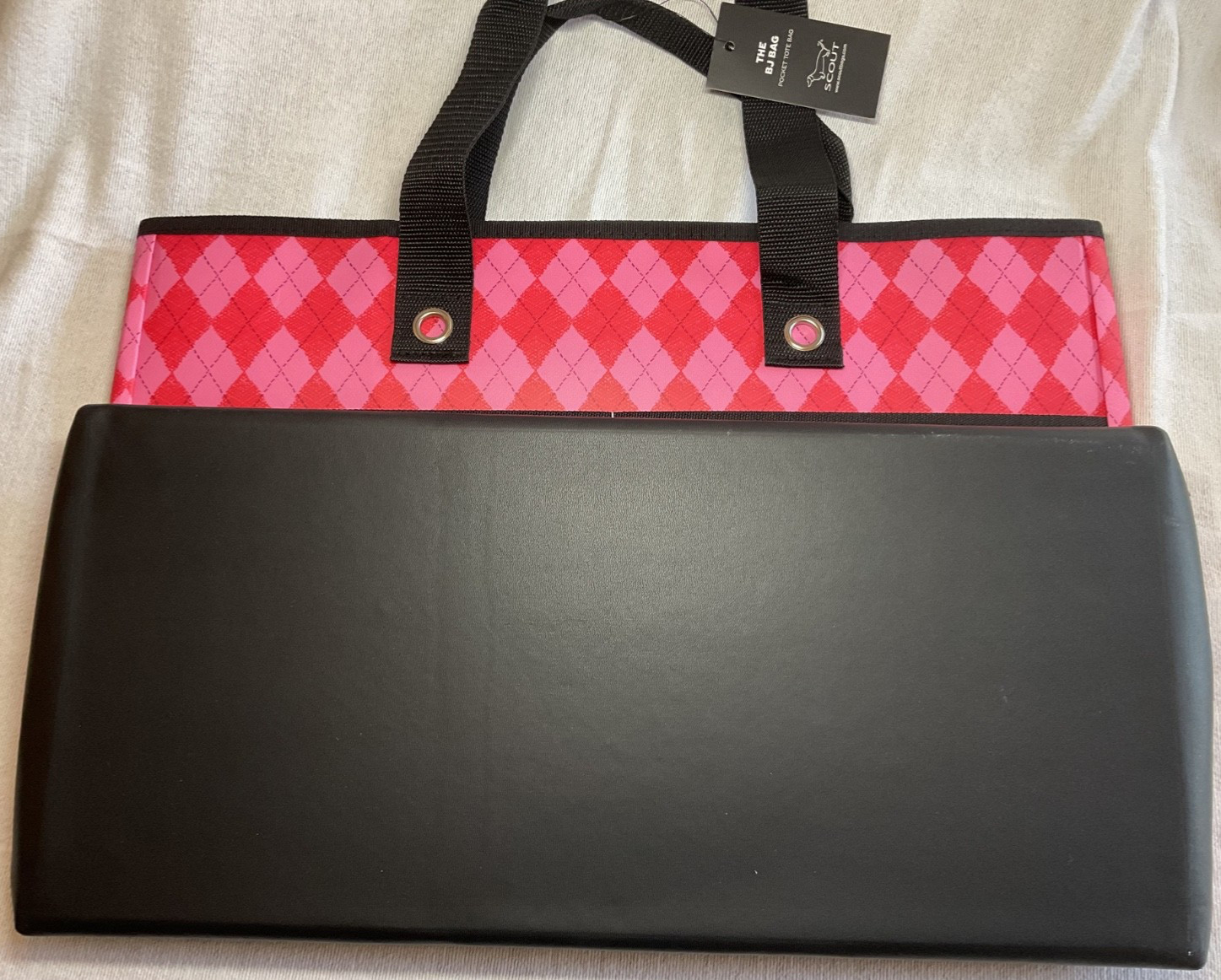 Scout THE BJ BAG POCKET TOTE 19.5 X 14 X 8.5 PINK ARGYLE NWT