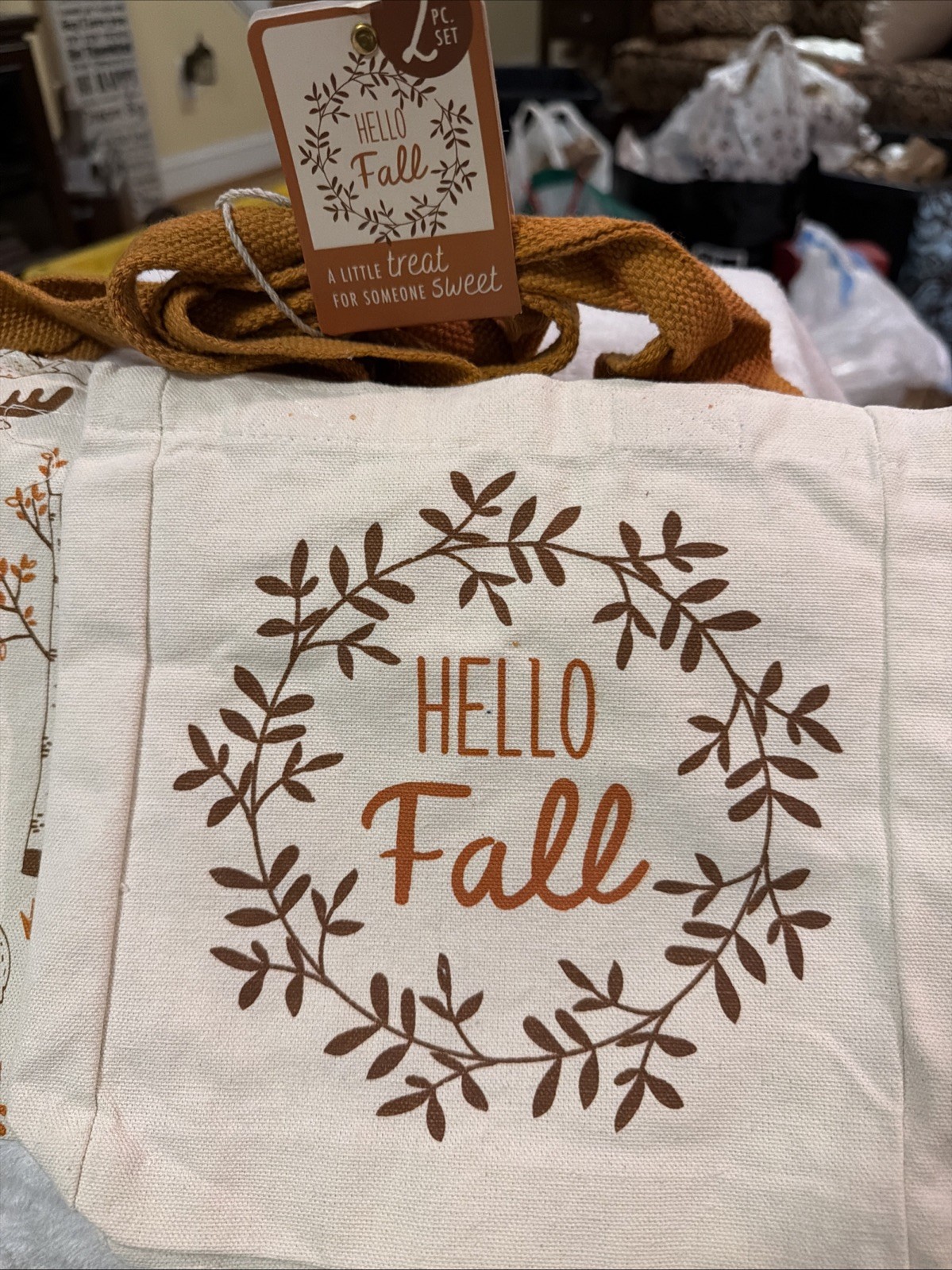 Small Fall Canvas Tote Bags – “Hello Fall” And Forest Animals – Two NWT