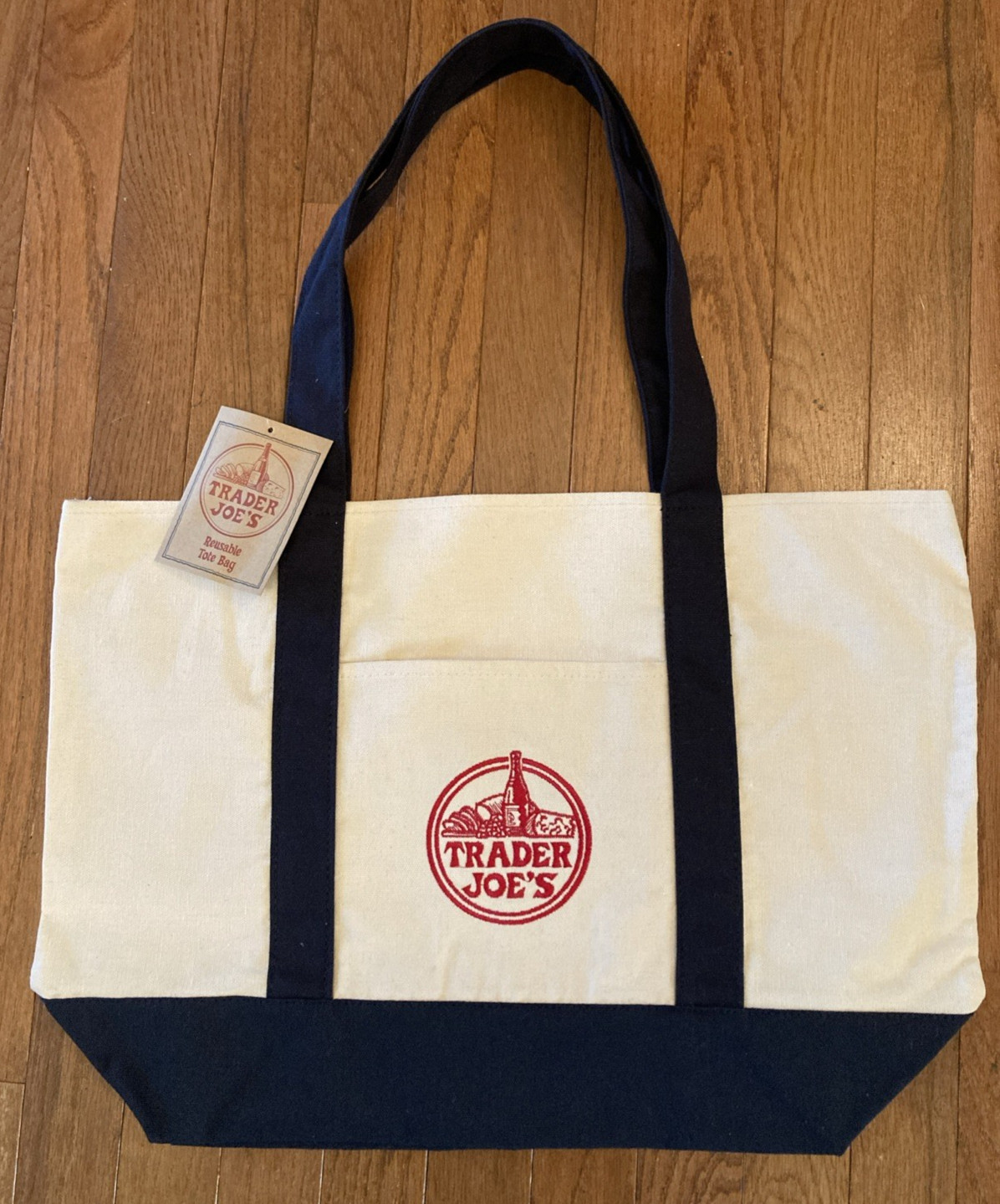 Trader Joe’s 2026 Limited LARGE CLASSIC NAVY Canvas Shop Tote Bag 20 x 15 NWT