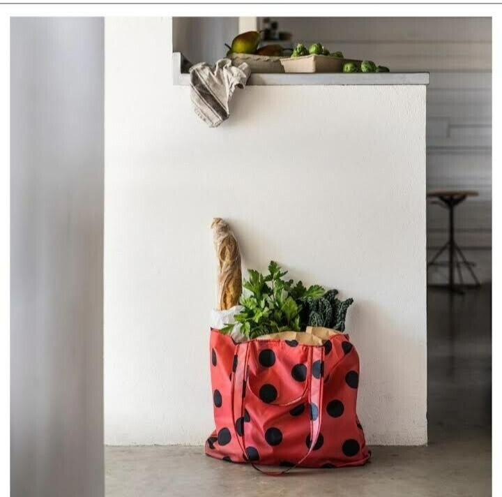 IKEA Skynke Reusable Shopping Bags double handles folding pouch Black White/RED