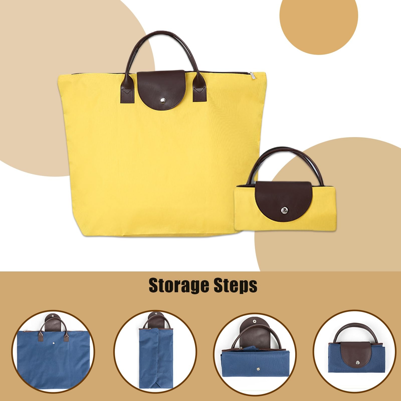 Reusable Grocery Shopping Bags with Zipper, Foldable Work Tote Handbag, Oxfor…