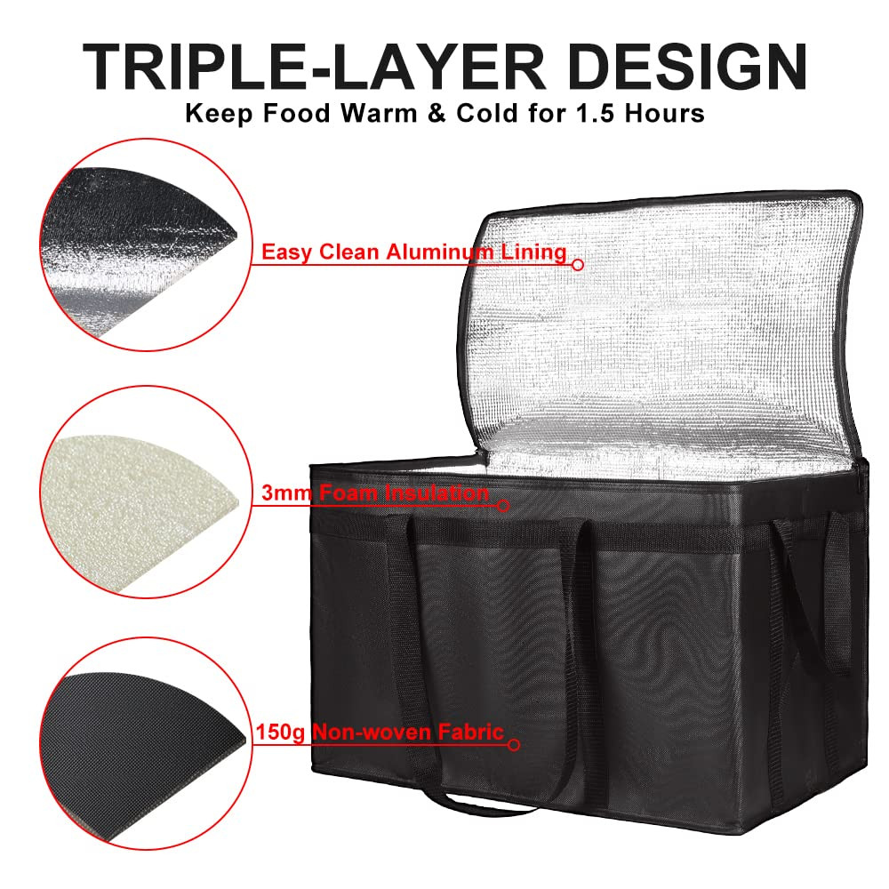 XXXL Insulated Grocery Cooler Tote Bag 22X14X13, Black, 1-Pack