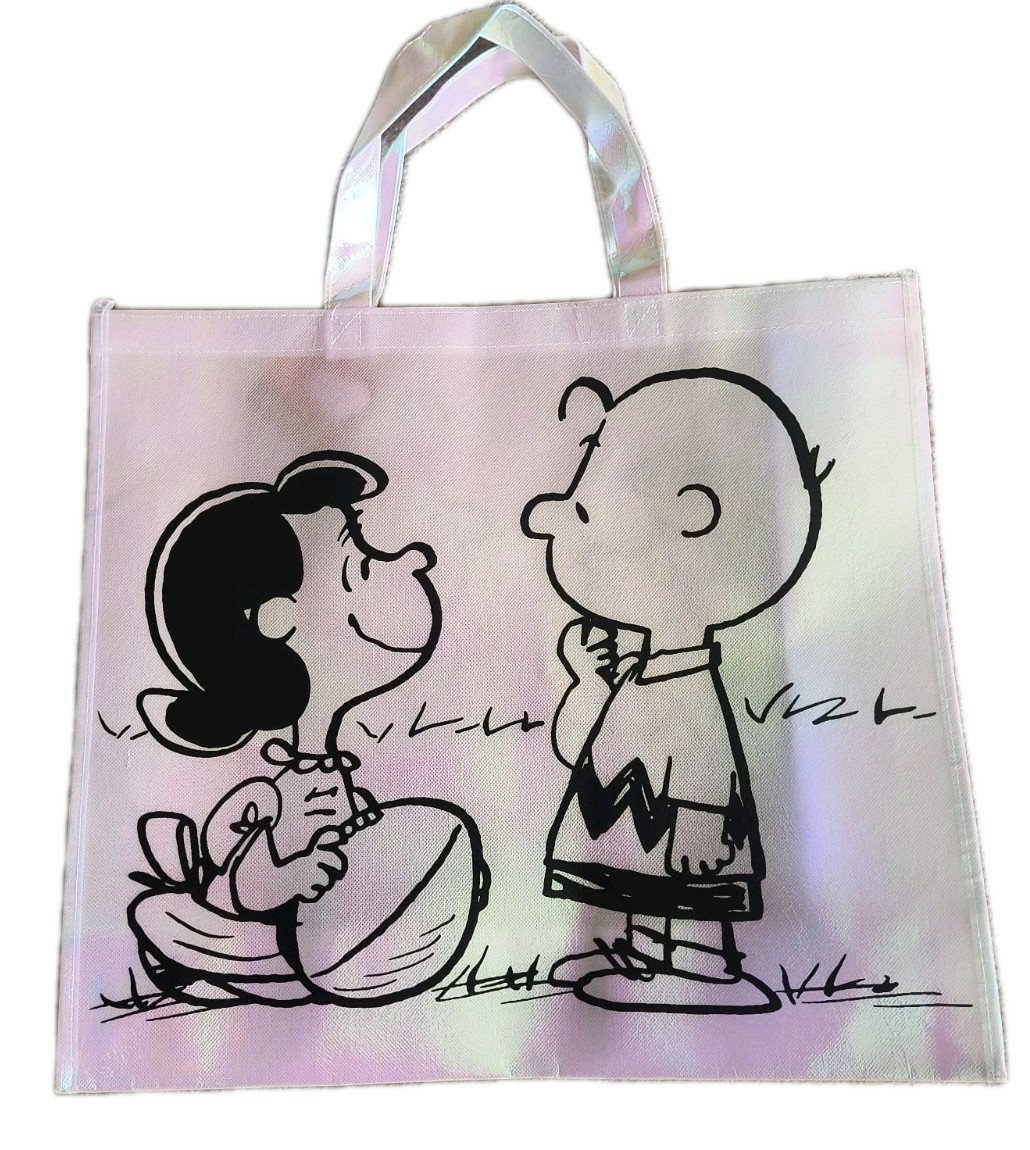Peanuts Charlie Brown Reusable White Iridescent Jumbo Shopping Gift Bag NWOT!