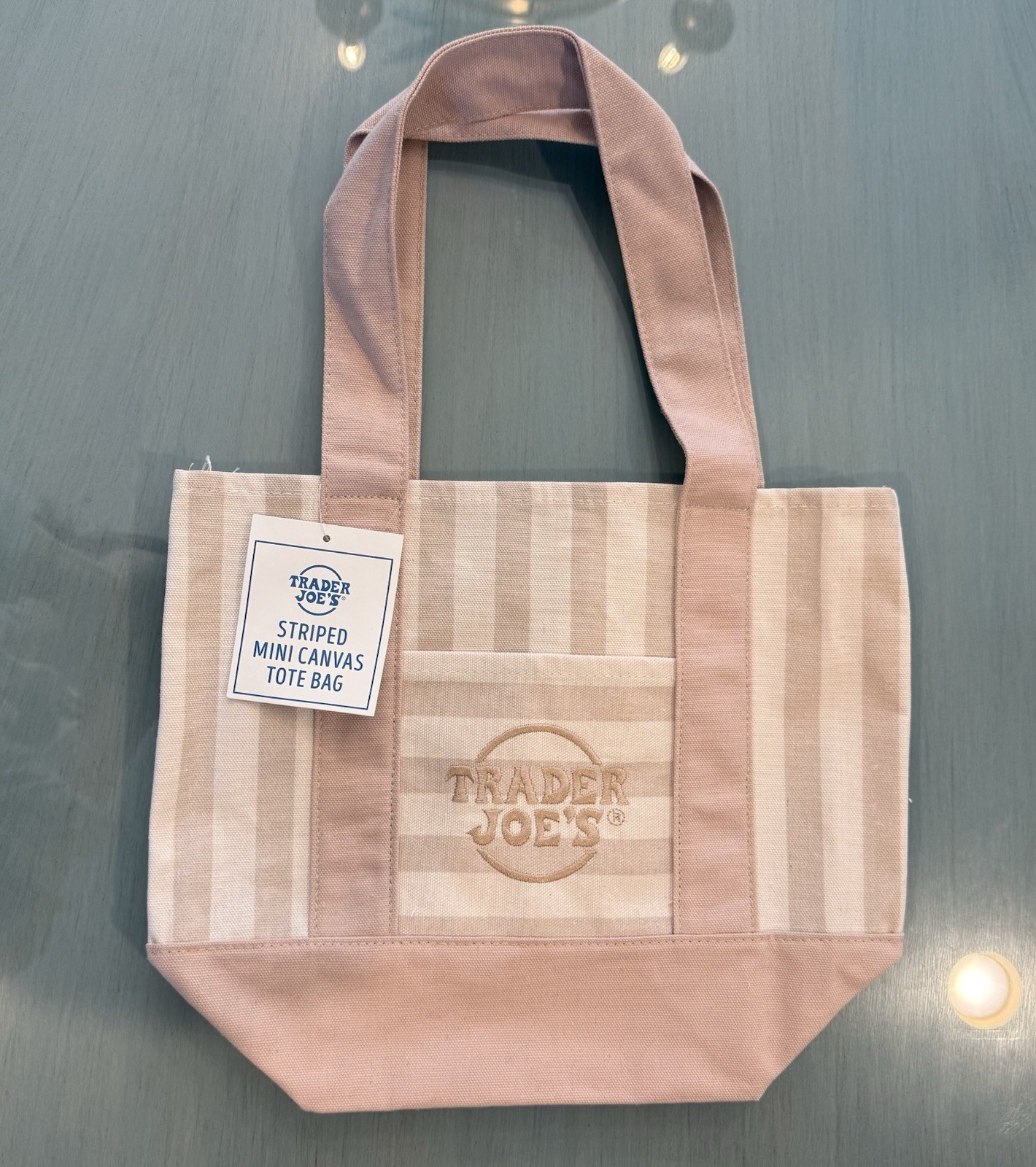 Trader Joe’s Limited Mini Canvas Pastel Striped Tote Bag 2026 Beige/Tan