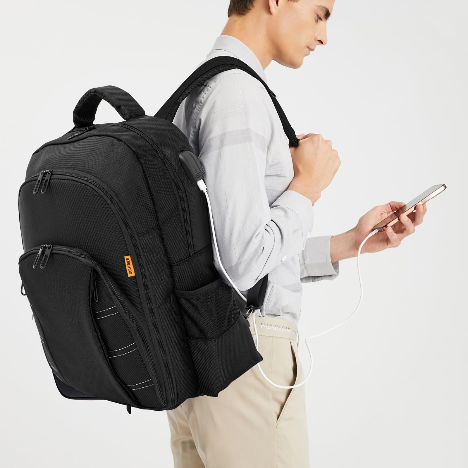 OUUTMEE Barber Supplies Bag, Portable Backpack Bag 12.1″x4.6″x17.2″, Black