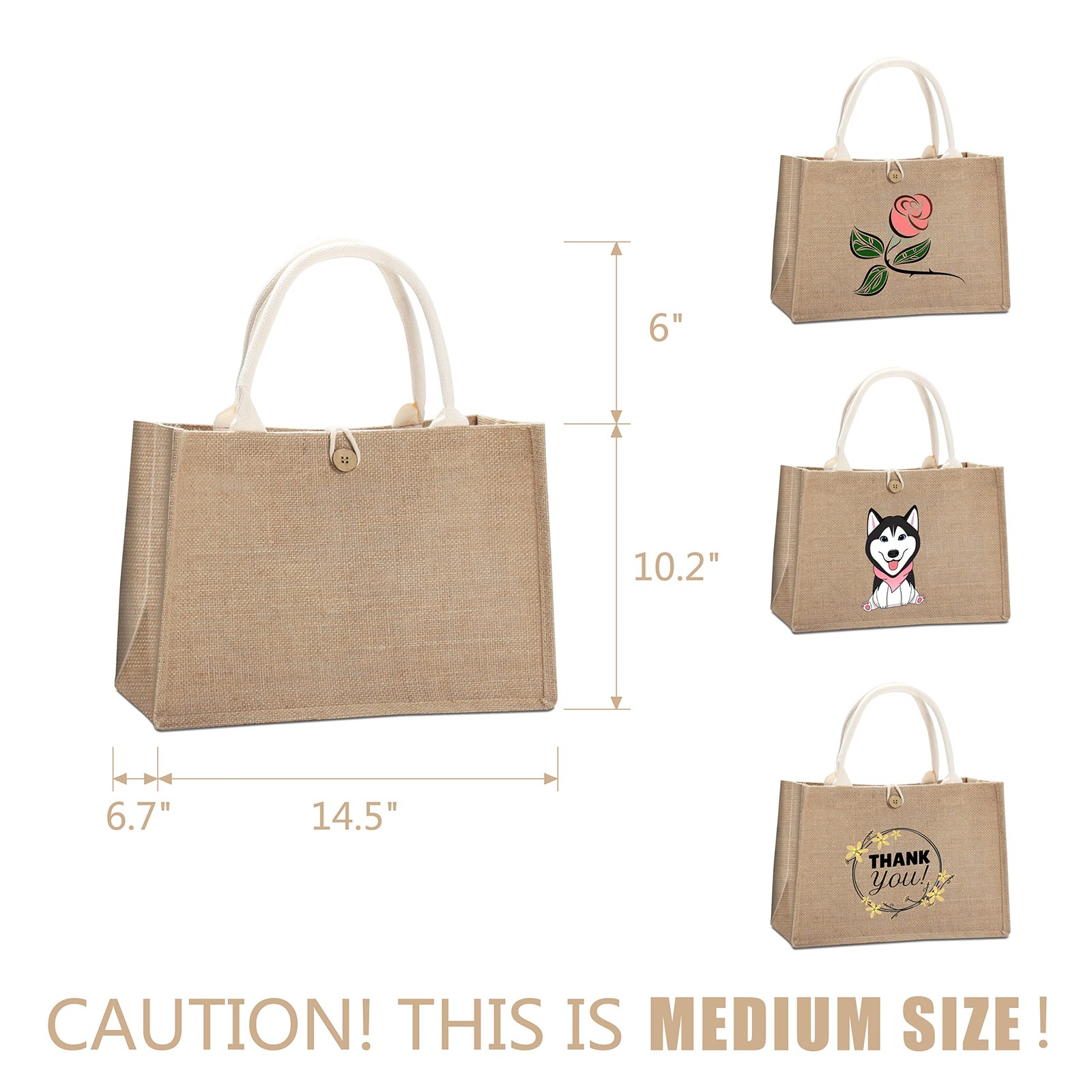 Jute Tote Bags with Button,Beach,Pool