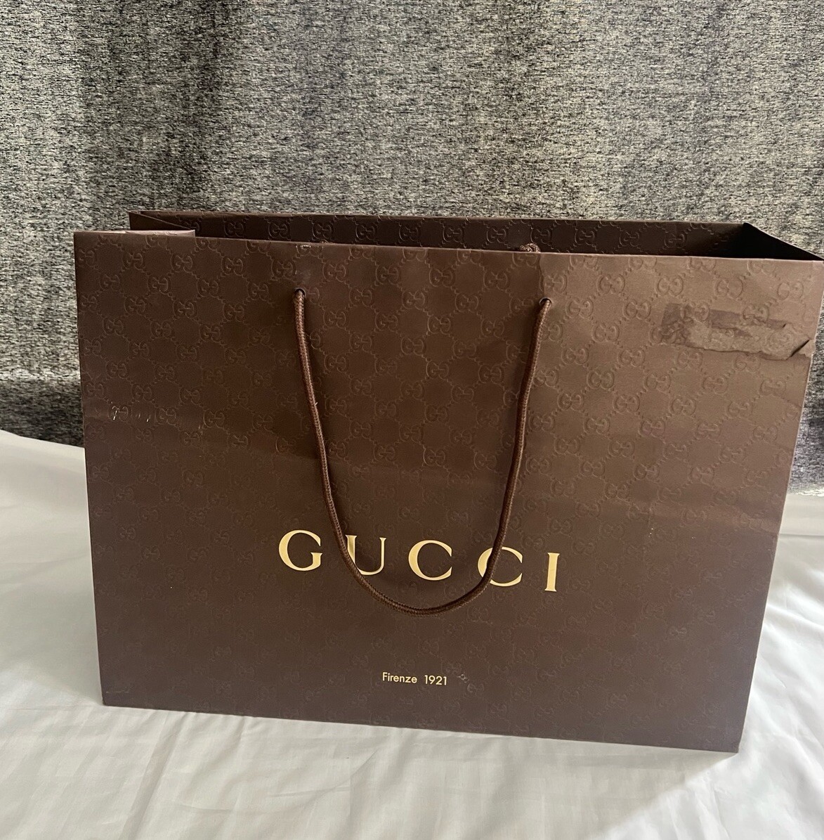 Gucci Paper Reusable Shopping Bag Rope Handle Brown 14″ x 19″ x 6.6″