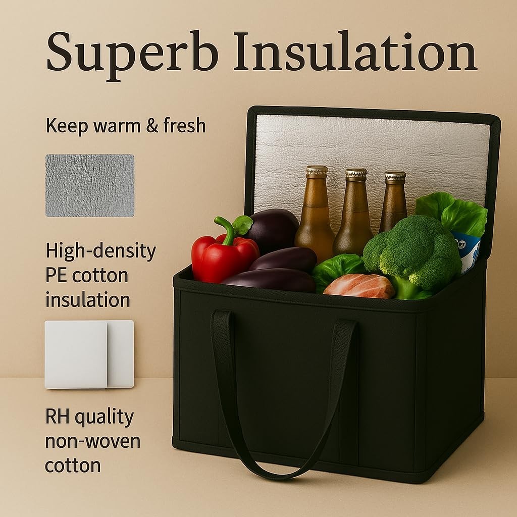 Durable Black Insulated Grocery Bags – 2-Pack XL, Perfect for Shopping & Camping