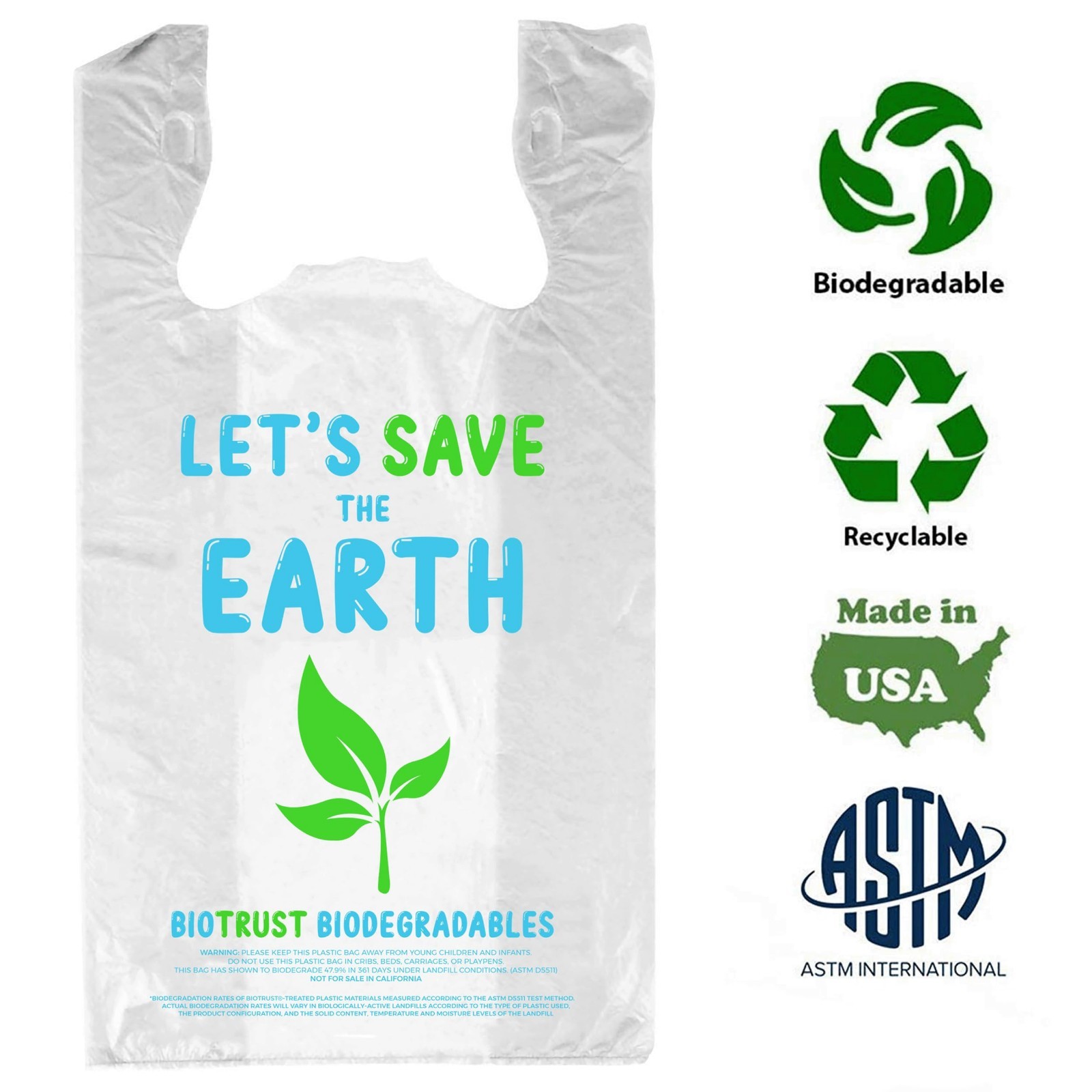 Biorift 500ct Large T-Shirt Bags | Durable Grocery Shopping Bags | Made in USA