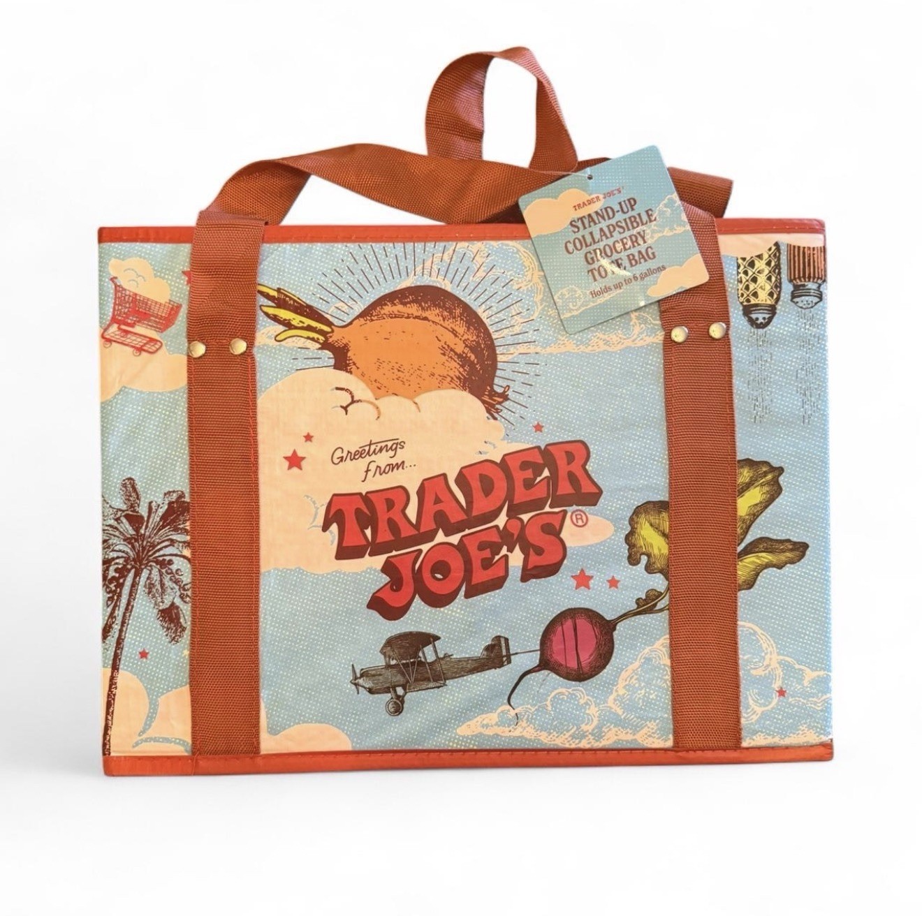 Trader Joe’s Collapsible Grocery Tote Bag Stand Up With Handles Moon NWT moon