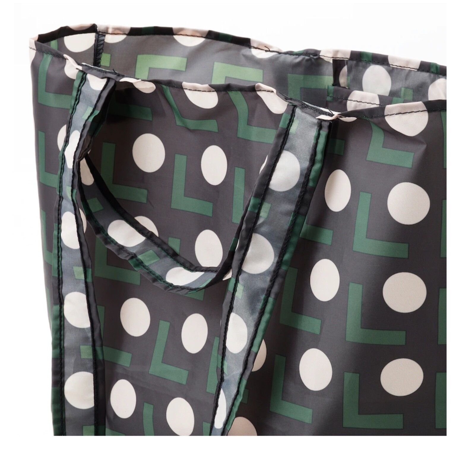 IKEA SKYNKE Bag/Shopping Tote/folds into it’s pocket – NEW – black/beige dot 