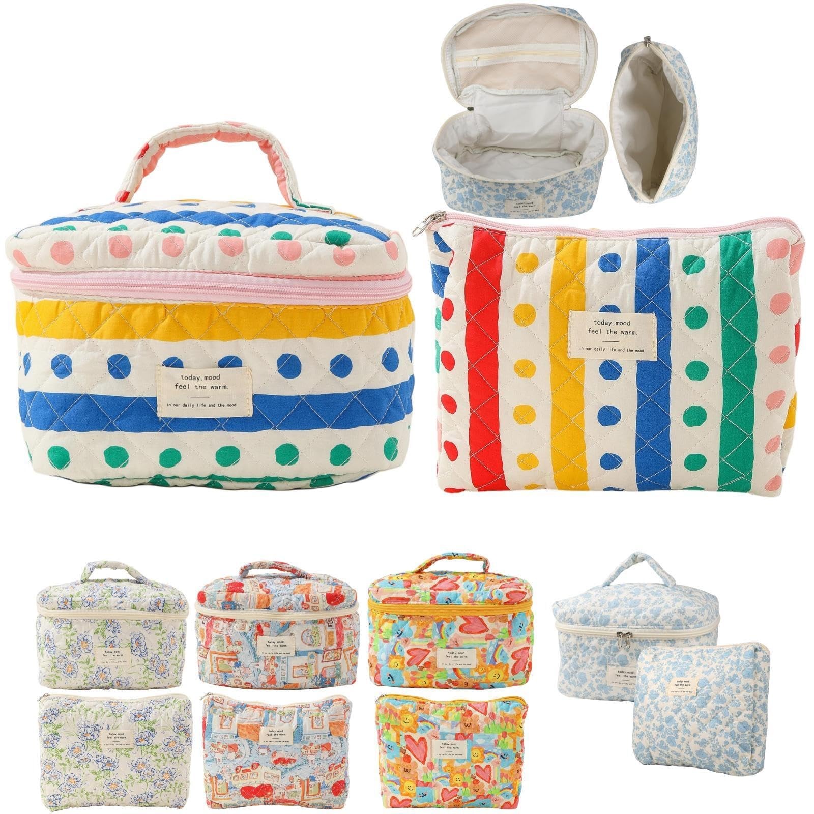 Fcteap Makeup Bag Travel Essentials Quilted Cosmetic Large, Colorful Dots