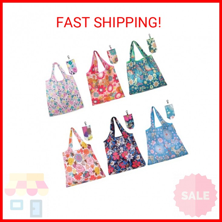 6 Pcs Reusable Shopping Bags Foldable, Machine Washable Shopping Grocery Bags in