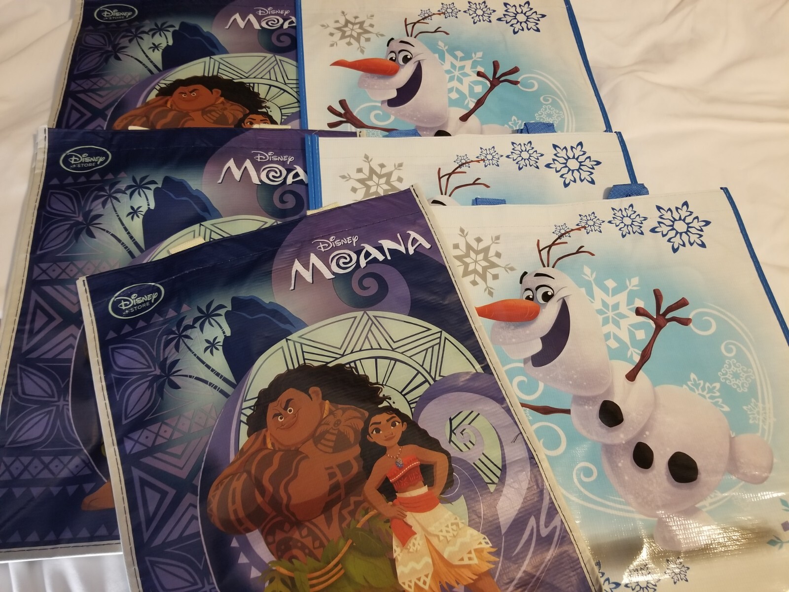 LOT OF 6 Disney Frozen Reusable Tote Shopping Bag MOANA DISNEY OLAF SNOW