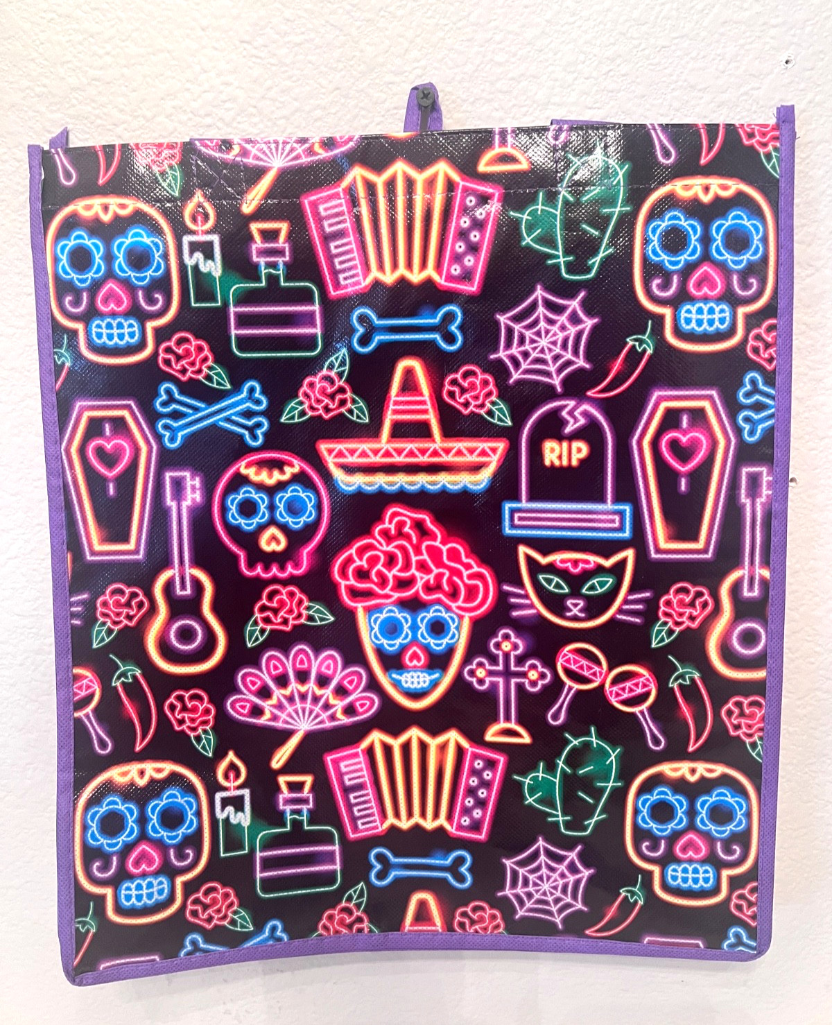Legacy Dia de los Muertos Reusable Purple Trick or Treat Tote Bag with Handles