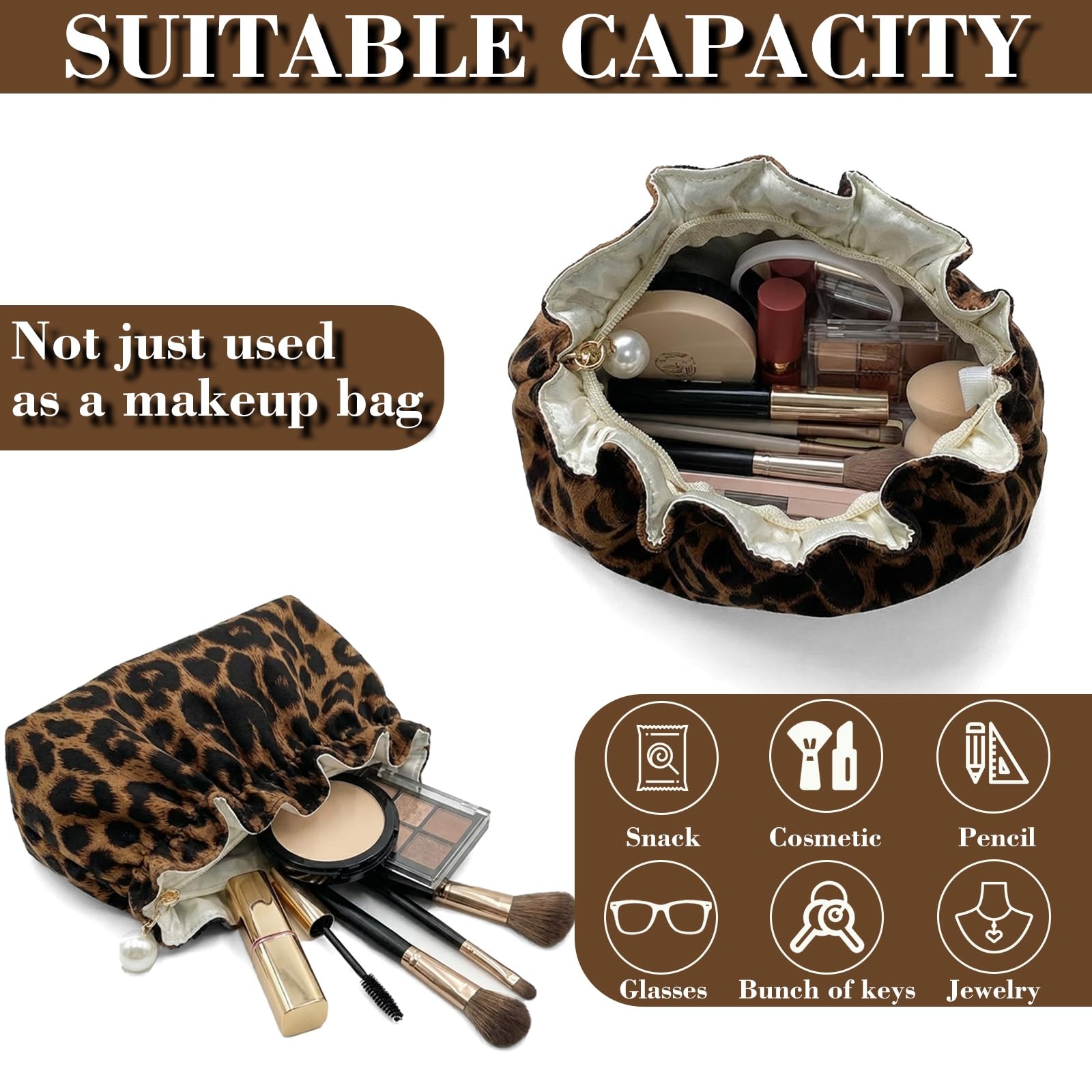 Xllhjg Leopard Makeup Bag for Women Girls,Cute Cheetah Travel Large,