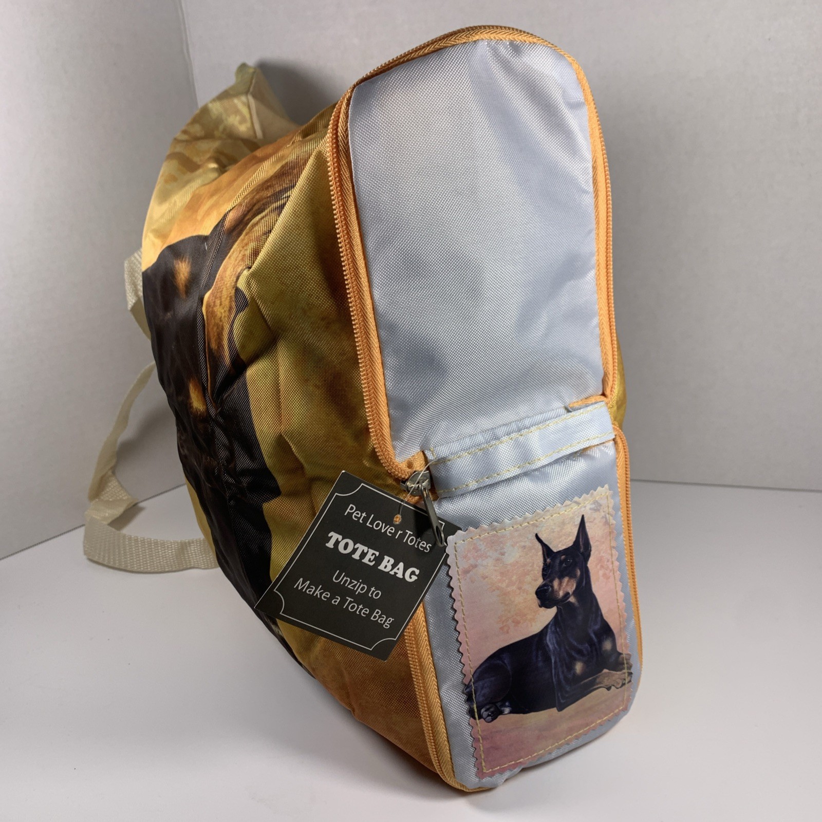 Pet Lover Totes DOBERMAN DOG Zipper Tote Bag Reusable Grocery 14×15 New Tag