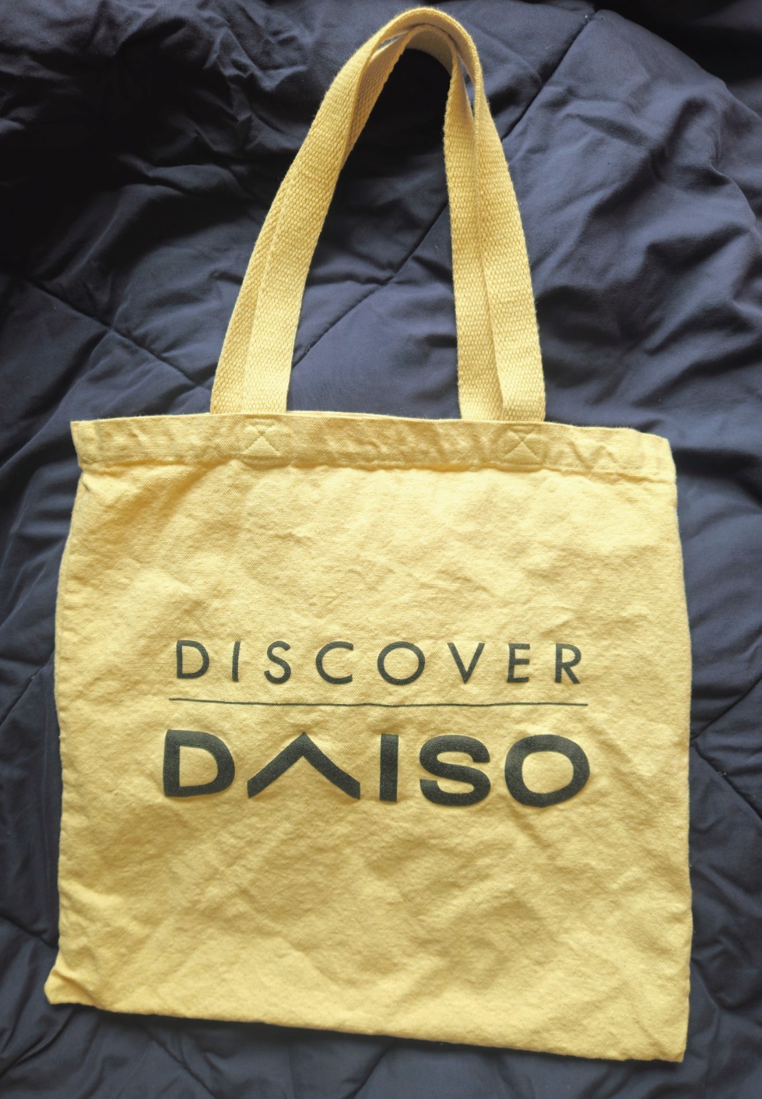 Daiso Beige Canvas Reusable Tote Bag 15x15x3 in Graphic Print