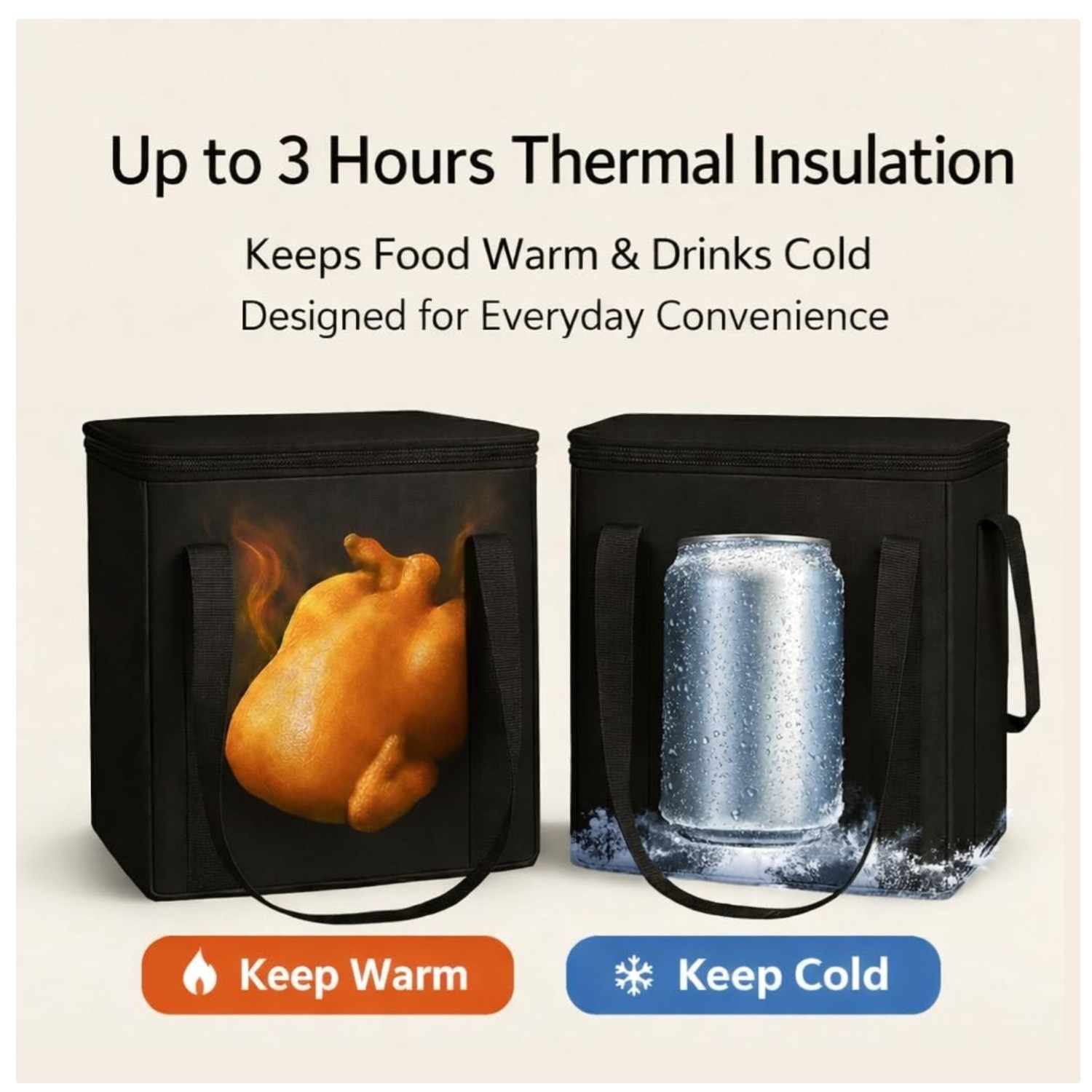 XL Insulated Grocery Bags, 2-Pack, Black