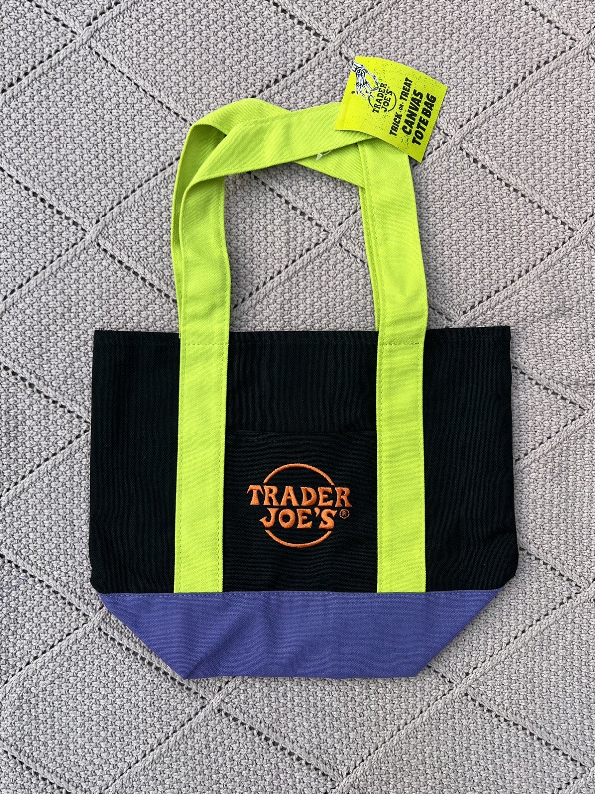 Trader Joe’s Halloween Mini Canvas Reusable Bag: Black Purple Green Multicolor