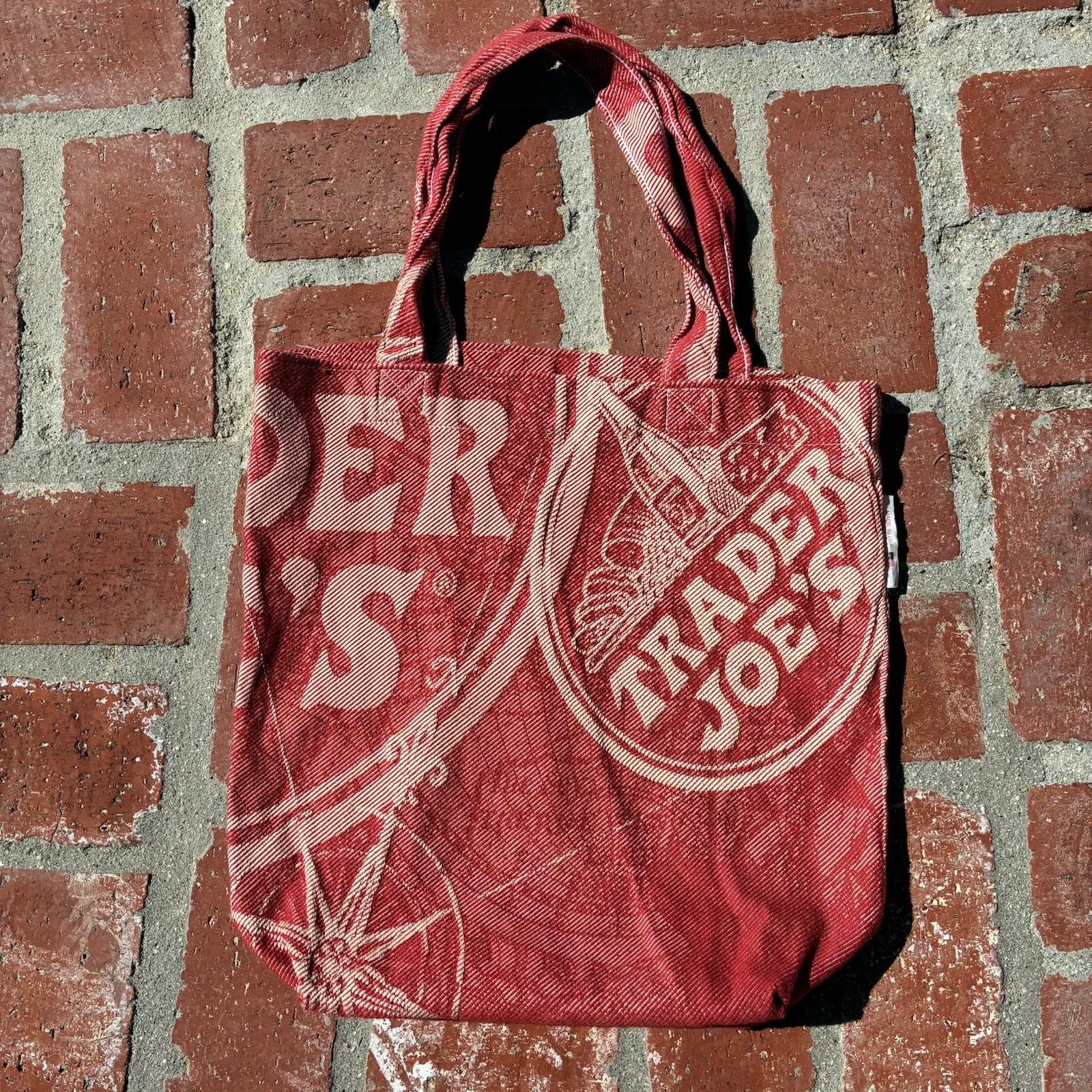 Trader Joes Reusable Tote Bag Red Double Handle Compass Design Rare