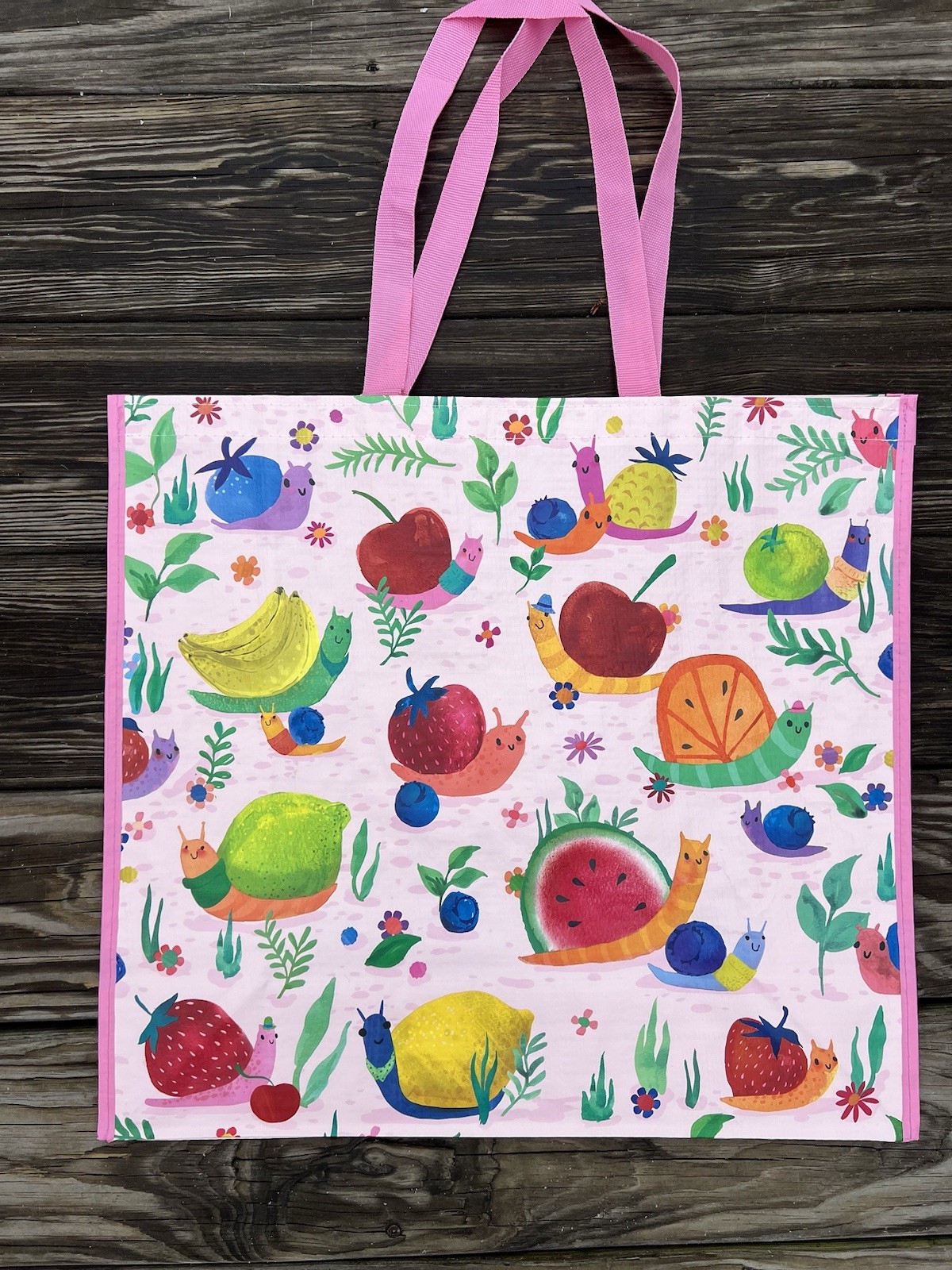 Reusable Tote Bags ~ 19″ X 18″ X 8″~ 🍋FRUITY SNAILS 🐌 ~ [TJ MAXX]