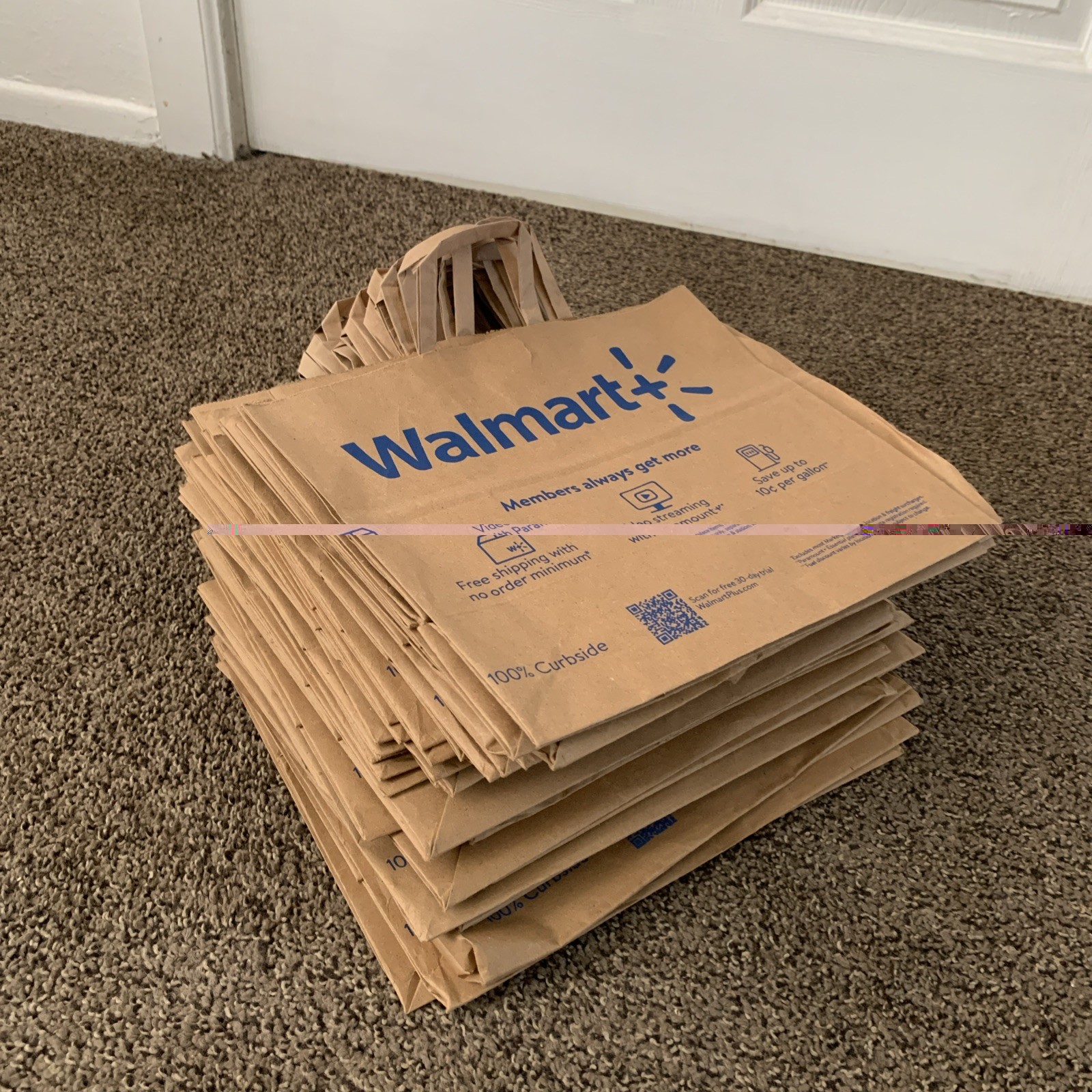 Lot of 50 Wal-Mart Brown Craft Paper Bags w/ Handles Used