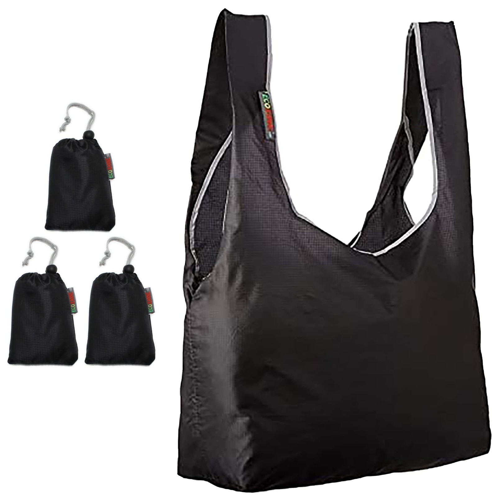 3 PCS Super Strong Ripstop Nylon Foldable Reusable Grocery Shopping Tote Bag