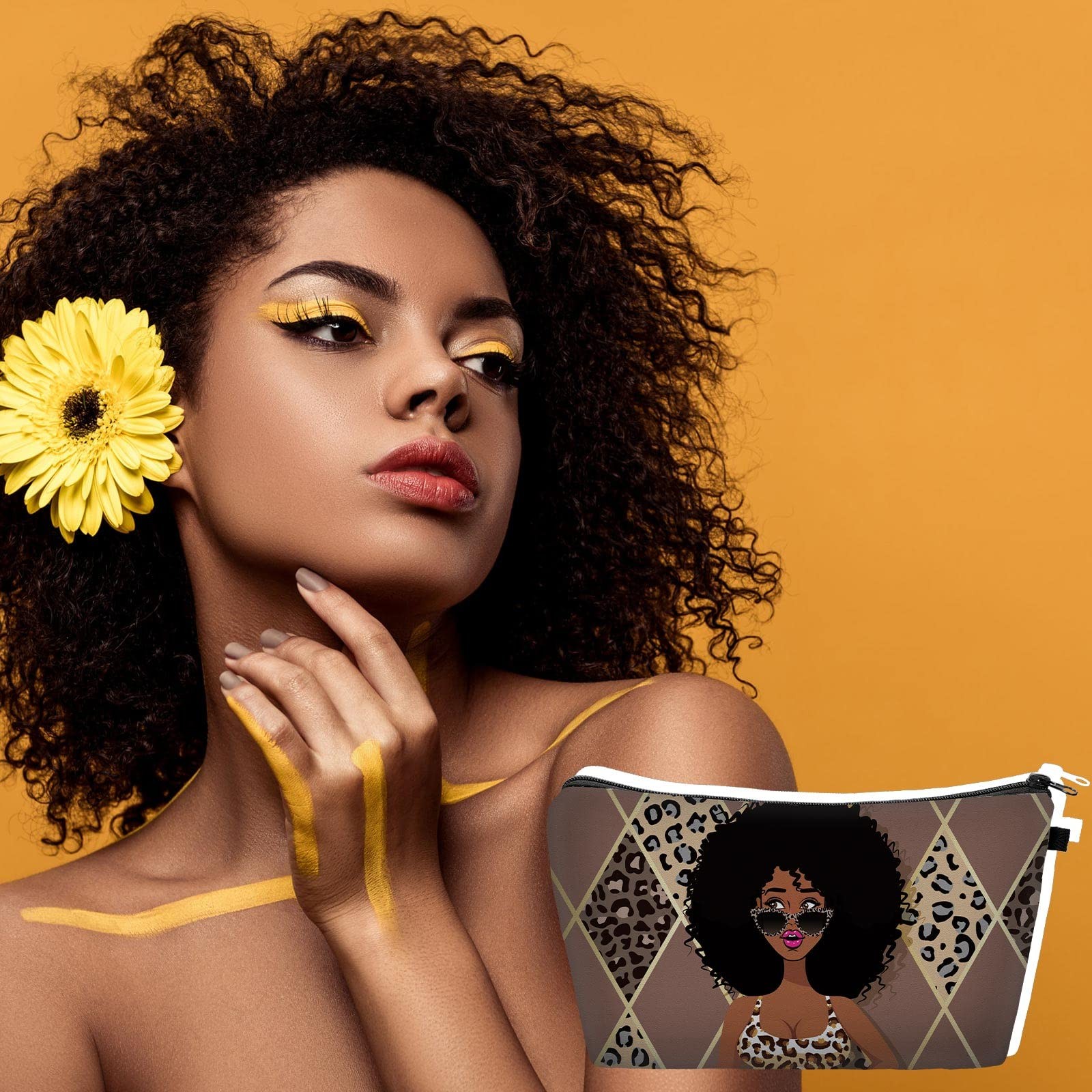Chunful 6 Pcs Women Girl Makeup Bag African American Queen Cosmetic Elegant