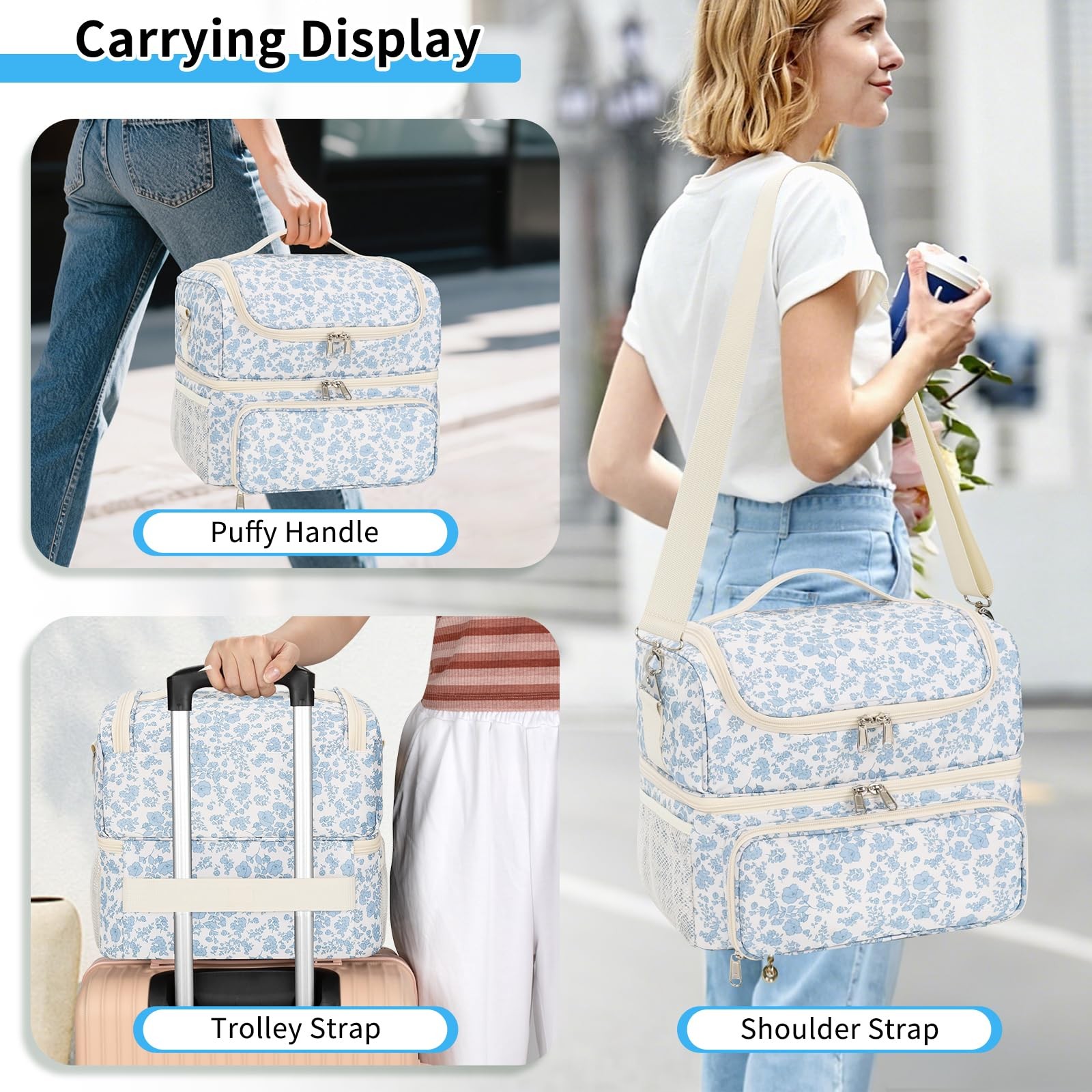 CUBETASTIC Nail Polish Organizer & Storage Bag for 48 48 Slots, Blue Floral