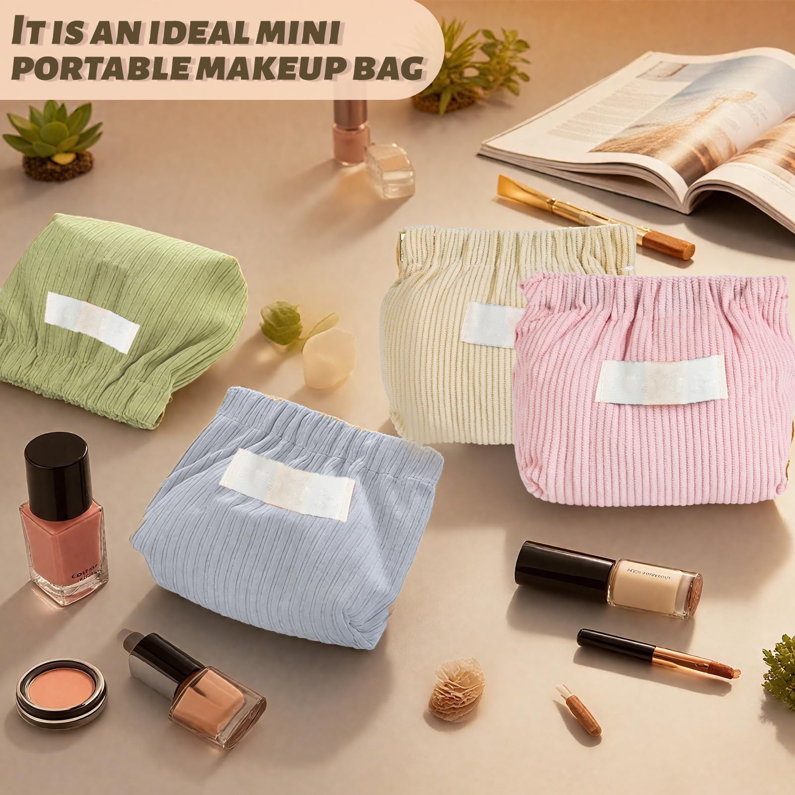 Qoieua 7-Piece Corduroy Mini Makeup Bag Set – ONE-HAND Orchid Off-White Green