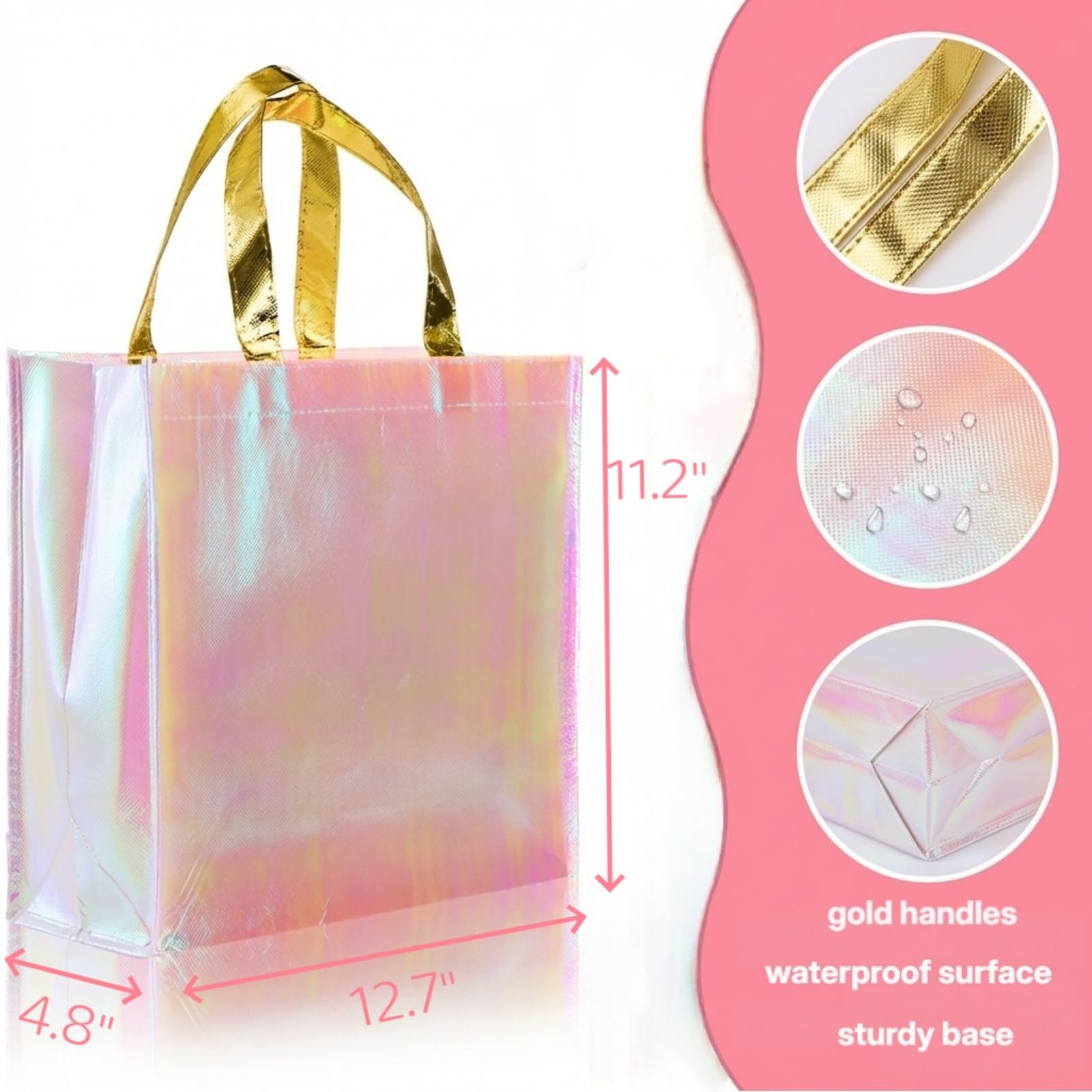 20 PCS Pink Reusable Tote Bags Glossy Non Woven Gift Bag For Bridesmaid