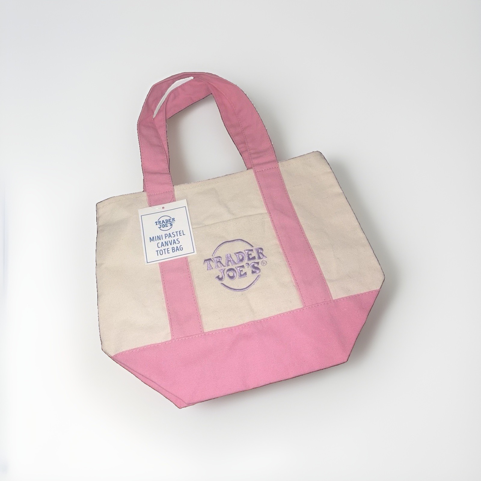 Trader Joe’s Mini Pastel Canvas Tote Bag Multicolor 13x6x11 pink blue green