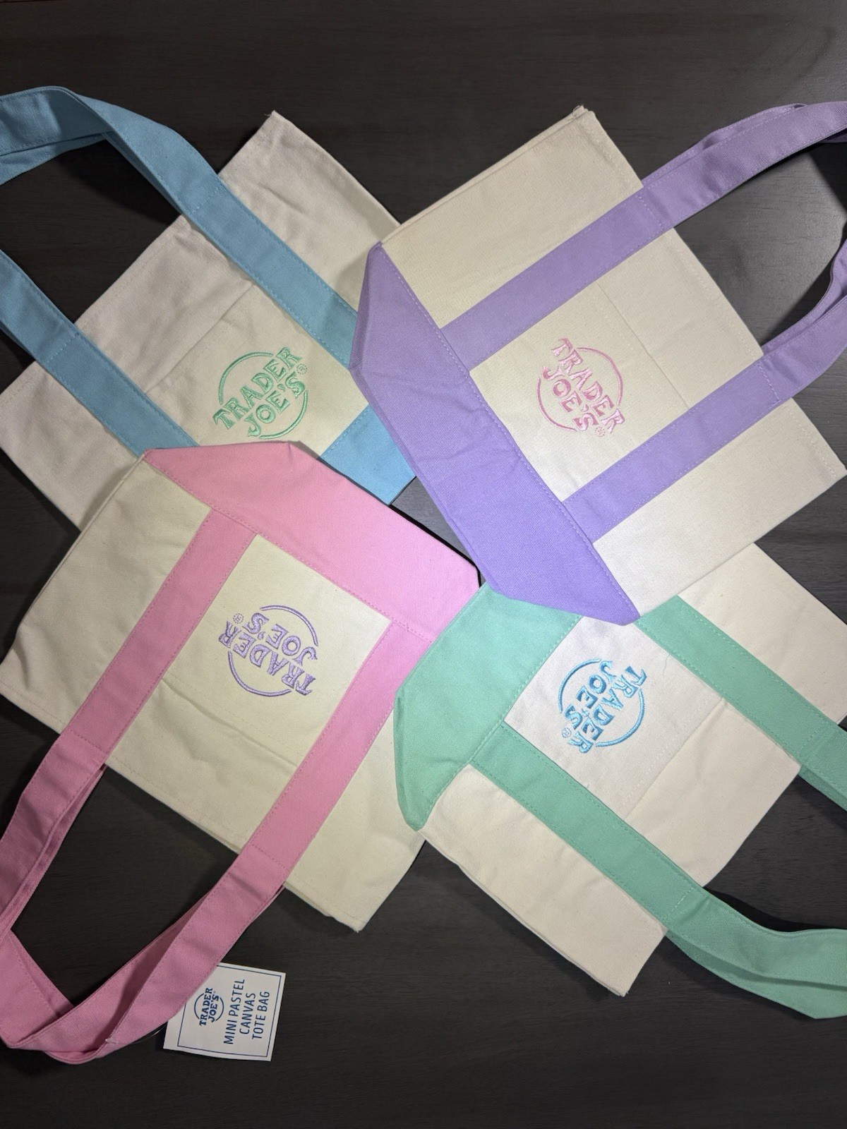 Trader Joe’s Canvas Mini Tote Bag Set of 4 Foldable one day shipping USA