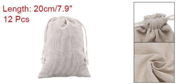 12pcs Cotton Storage Bags 5.9″ x 7.9″ Canvas Drawstring Bag, Beige
