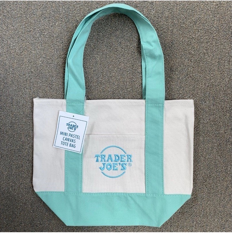 Trader Joes Mini Pastel Canvas Tote Bag Set Of 4 Colors Green Pink Purple Blue