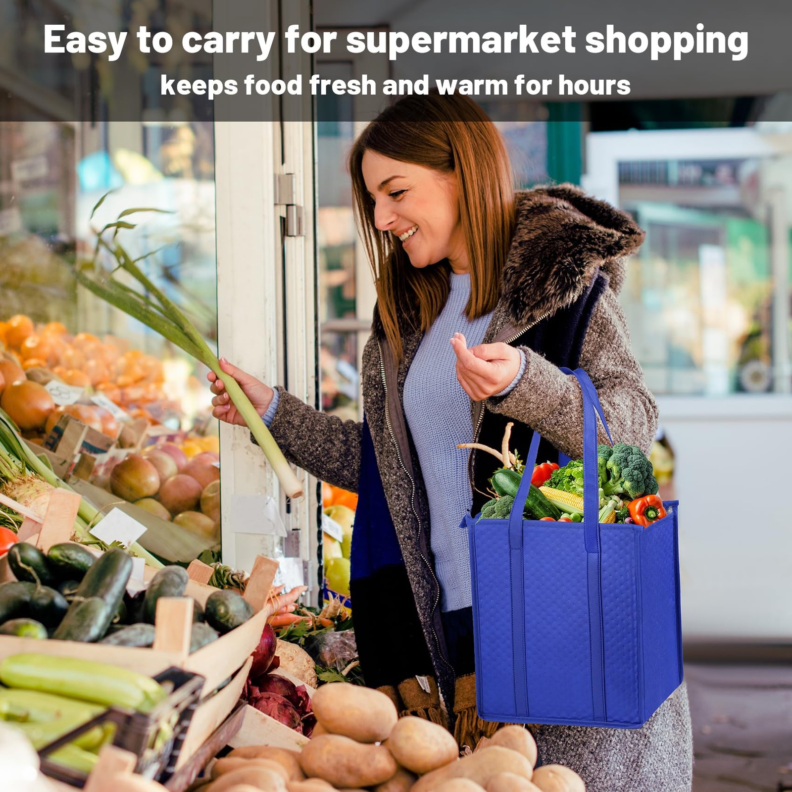 3pcs Insulated Grocery Bags with Zippered Top for Frozen Food Shopping Grocer…