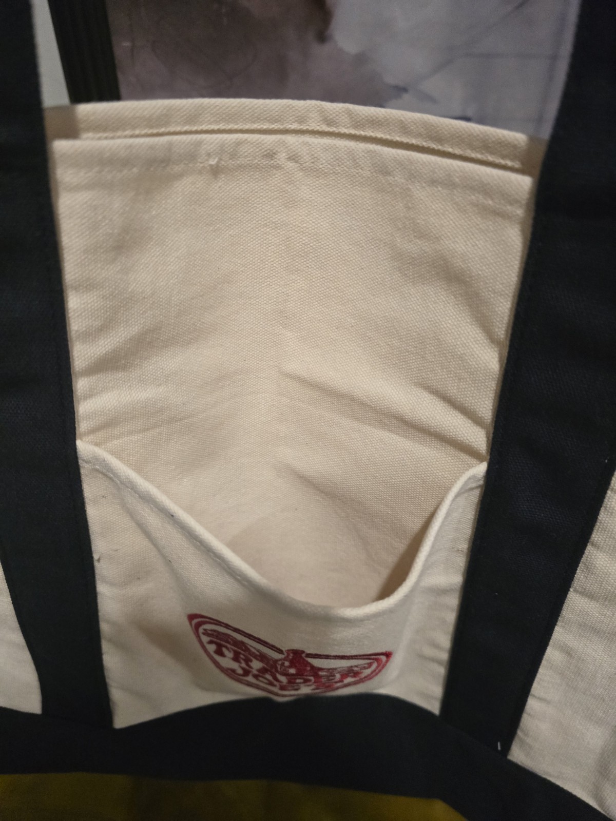 Trader Joe’s LARGE Reusable Heavy Canvas Shopping Bag, Off White & Navy Blue