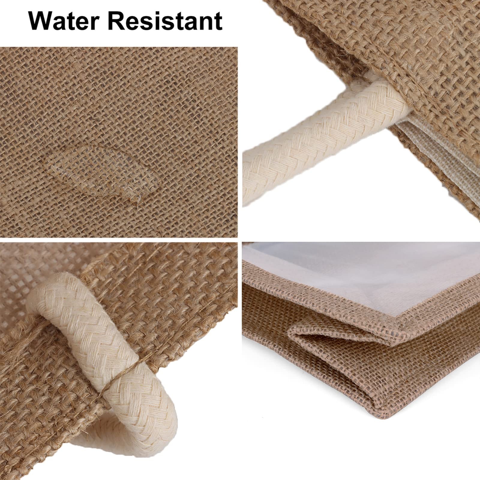 Burlap Jute Tote Transparent PVC Film Window Reusable Beach Grocery Bag 6 PCS