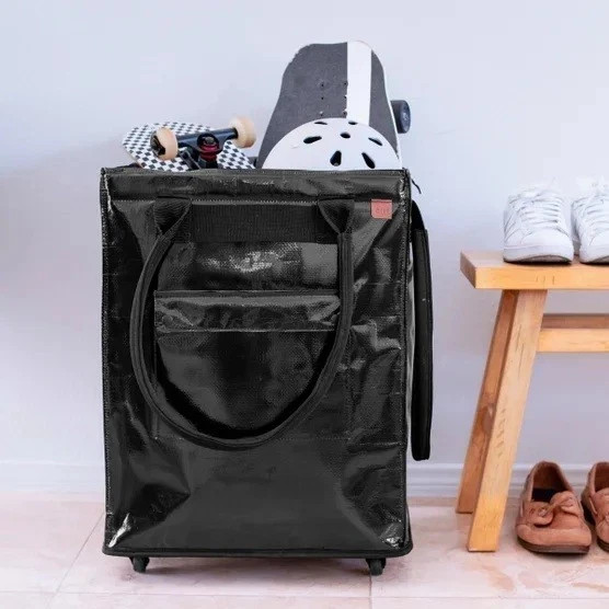 CleverMade Foldable Tote Bag on Wheels Soft Grip Black Capacity: 90L & 75 lbs.