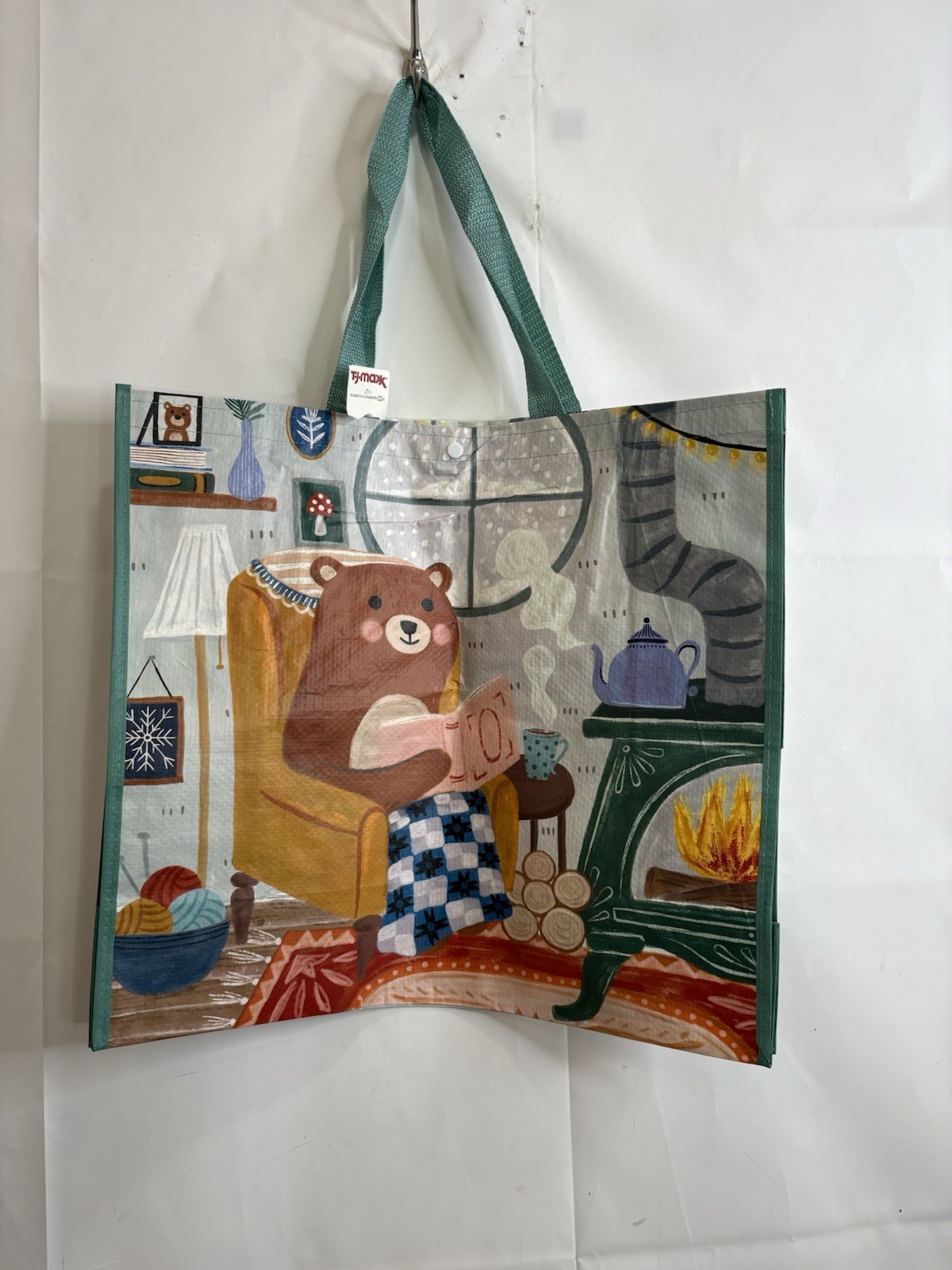 TJMaxx Shopping Bag Cozy Reading Brown Teddy Bears Reusable Tote Bag 18×19.5