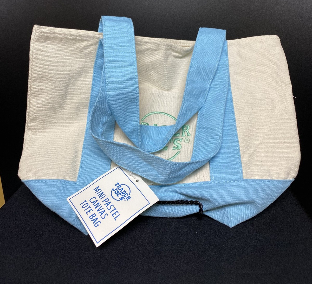 Trader Joes Mini Pastel Canvas Sky Blue Tote Bag NWT Spring 2025 Limited Edition