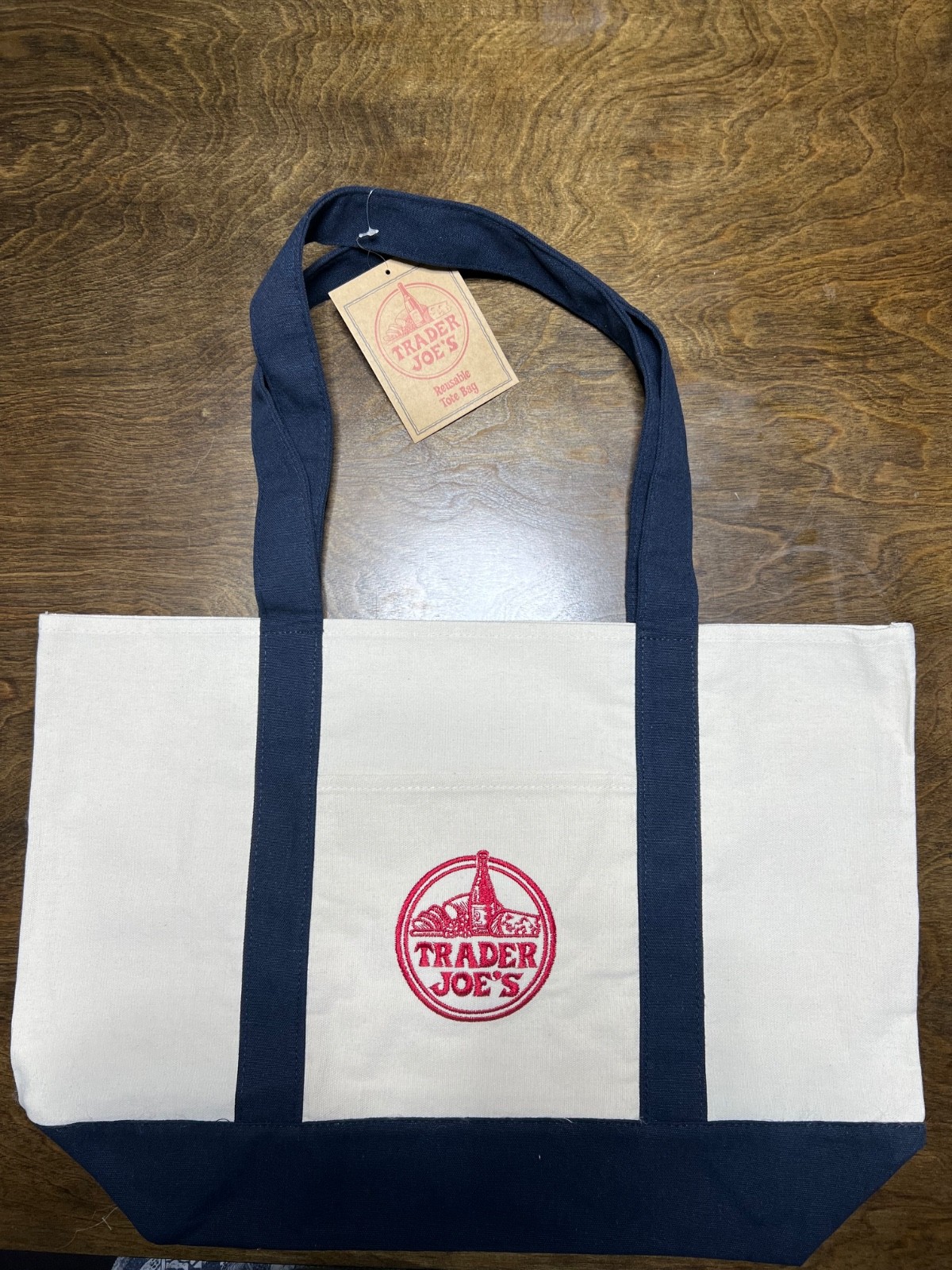 Trader Joe’s Bag Canvas Reusable Heavy Cotton Basic Style Shopping Navy Large